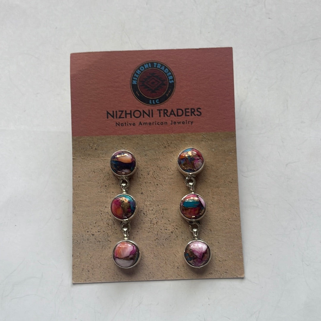 Handcrafted Pink Dream & Sterling Silver 3 Stone Dangle Earrings