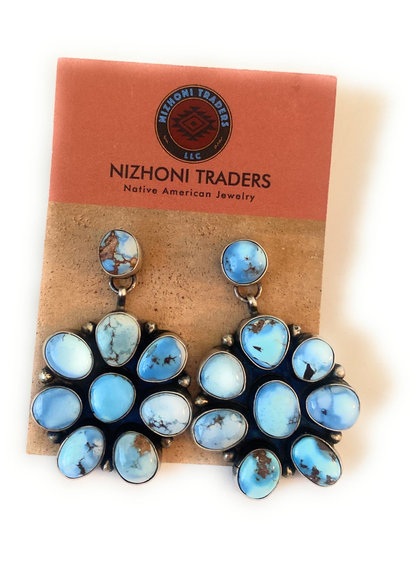 Handcrafted Golden Hills Turquoise & Sterling Silver Cluster Dangle Earrings