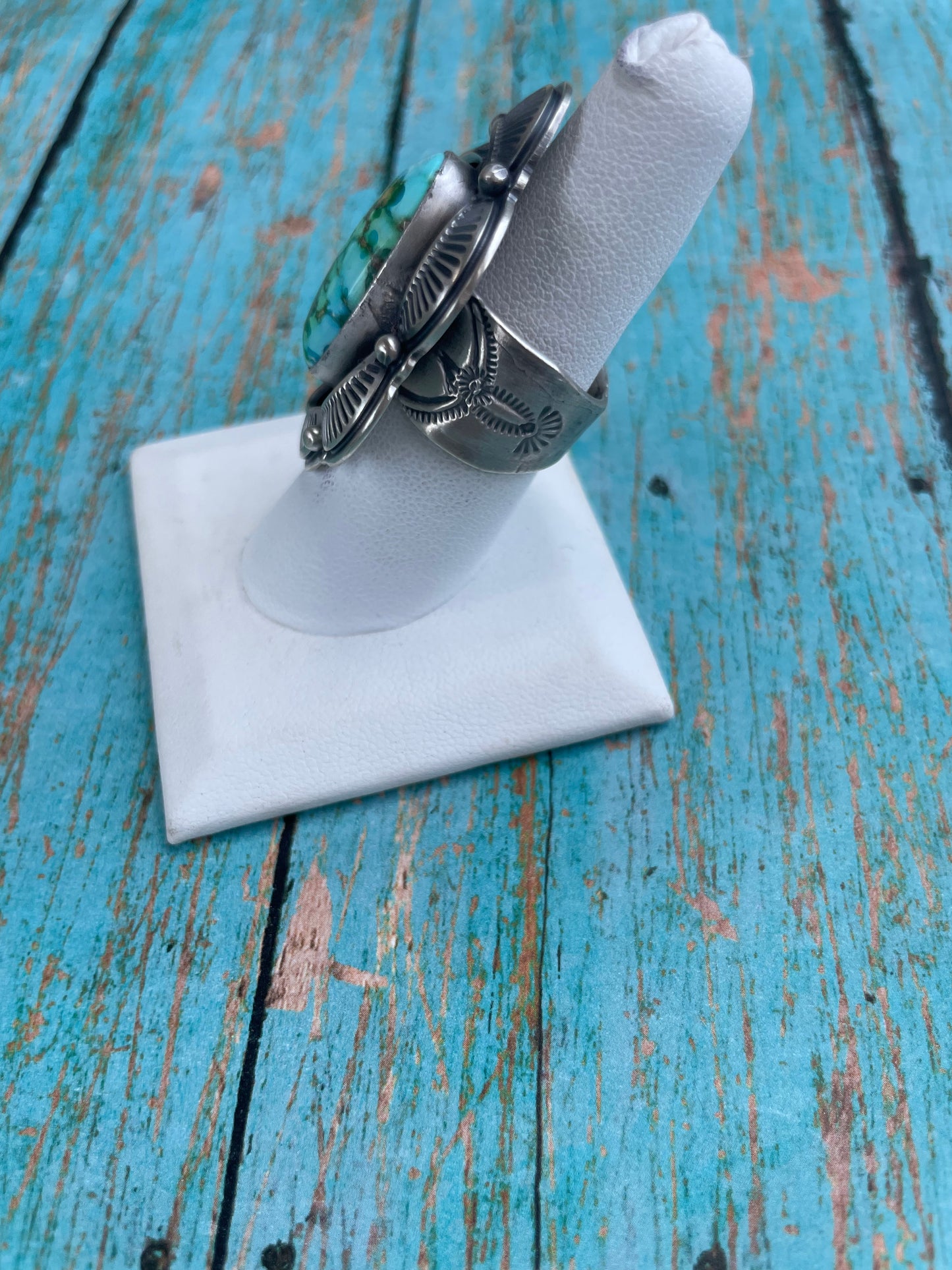 Navajo Sonoran Mountain Turquoise And Sterling Silver Statement Ring Size 7