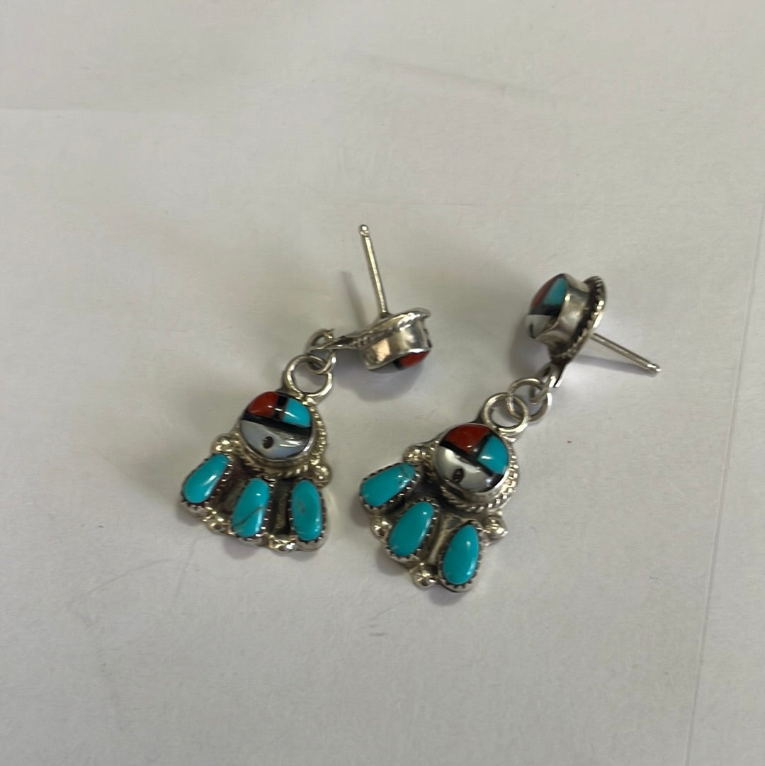 Handcrafted Inlay Multi Stone & Sterling Silver Dangle Earrings