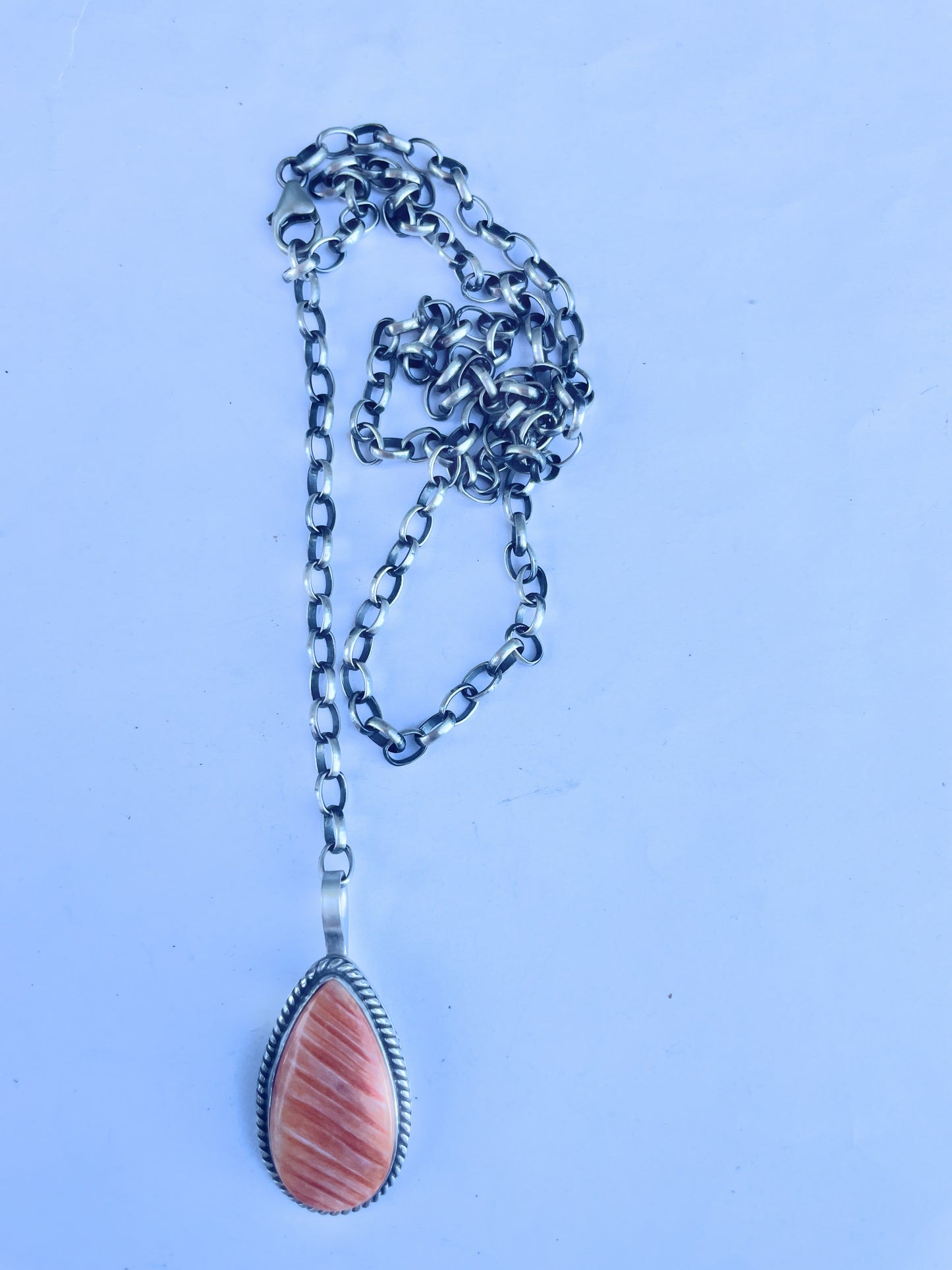 Handcrafted Handmade Orange Spiny And Sterling Silver Necklace By Emer Thompson