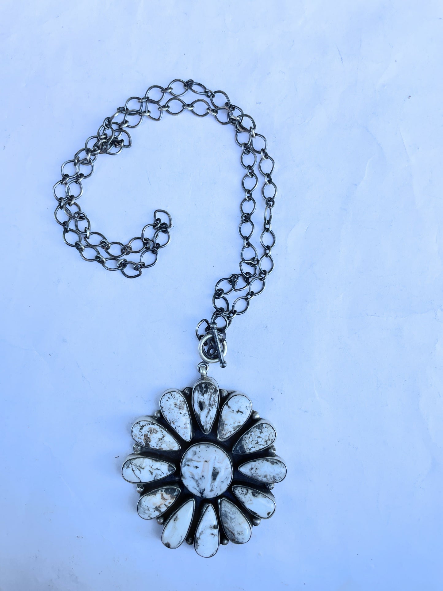 Handcrafted Sterling Silver And White Buffalo Cluster Necklace By Ella Peter