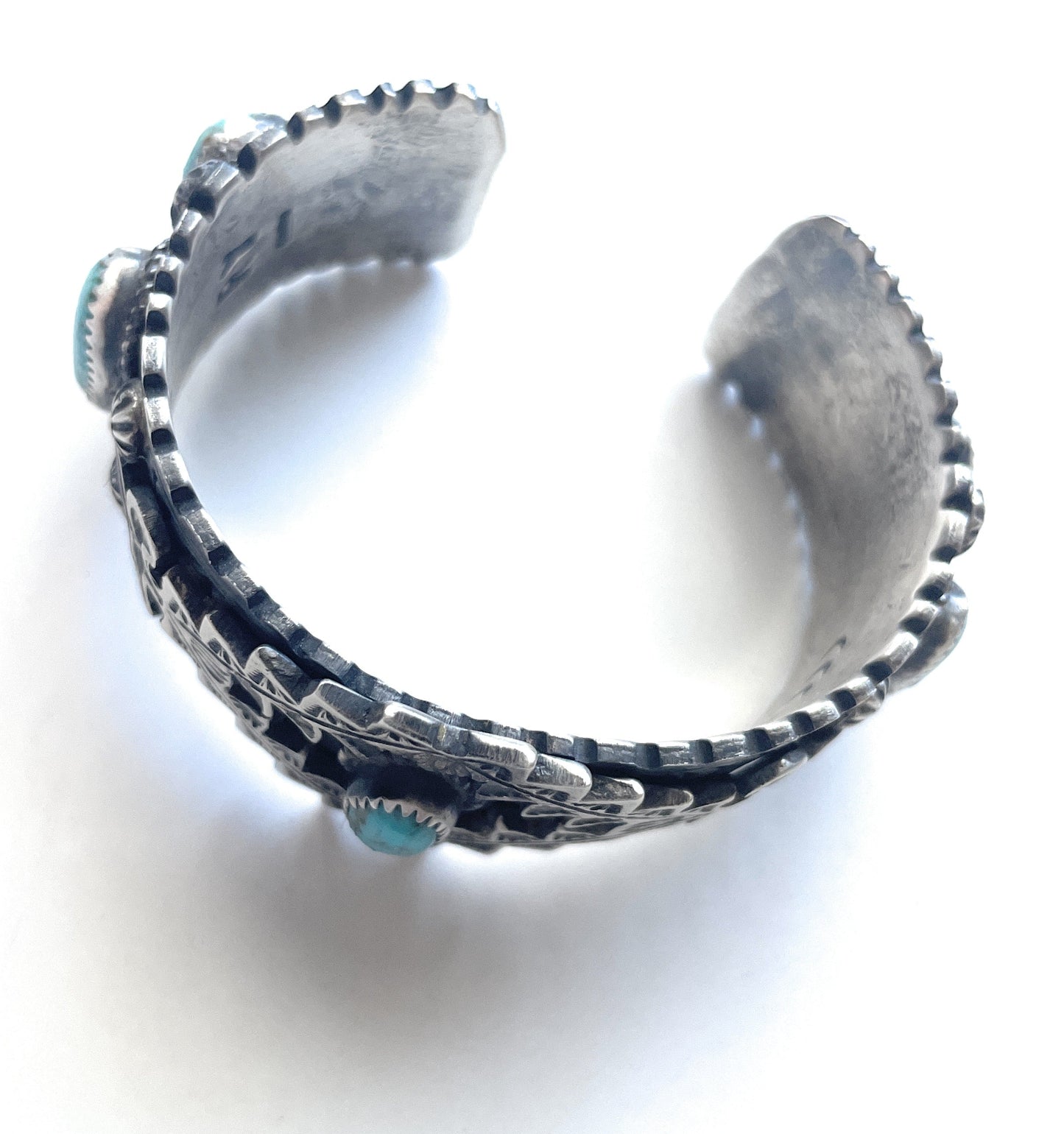 Handcrafted Sterling Cuff & Kingman Turquoise Cuff Bracelet Signed /