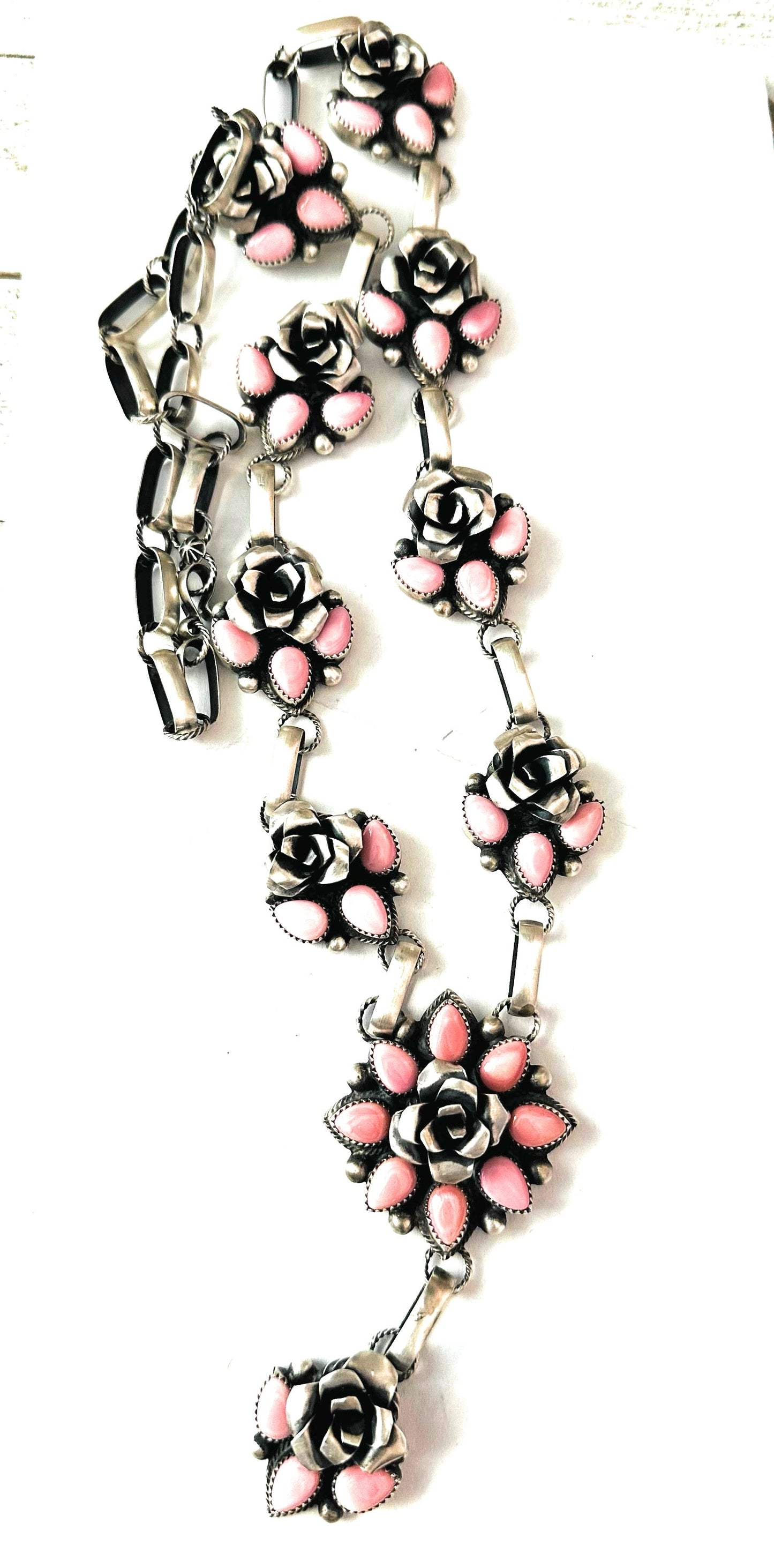 Handcrafted Sterling Silver & Queen Pink Conch Shell Flower Necklace