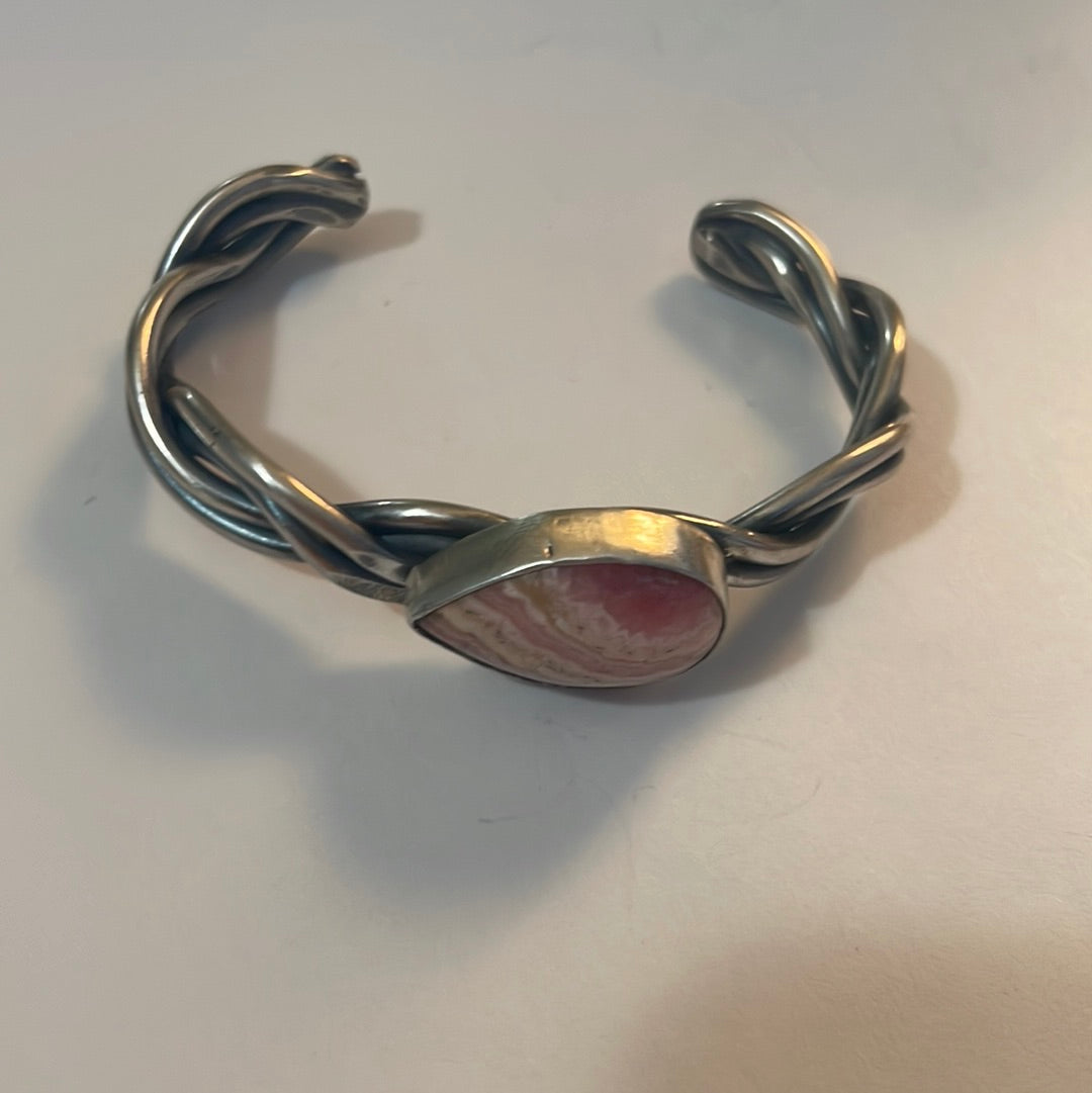 Handcrafted Sterling Silver And Rhodochrosite Cuff Bracelet