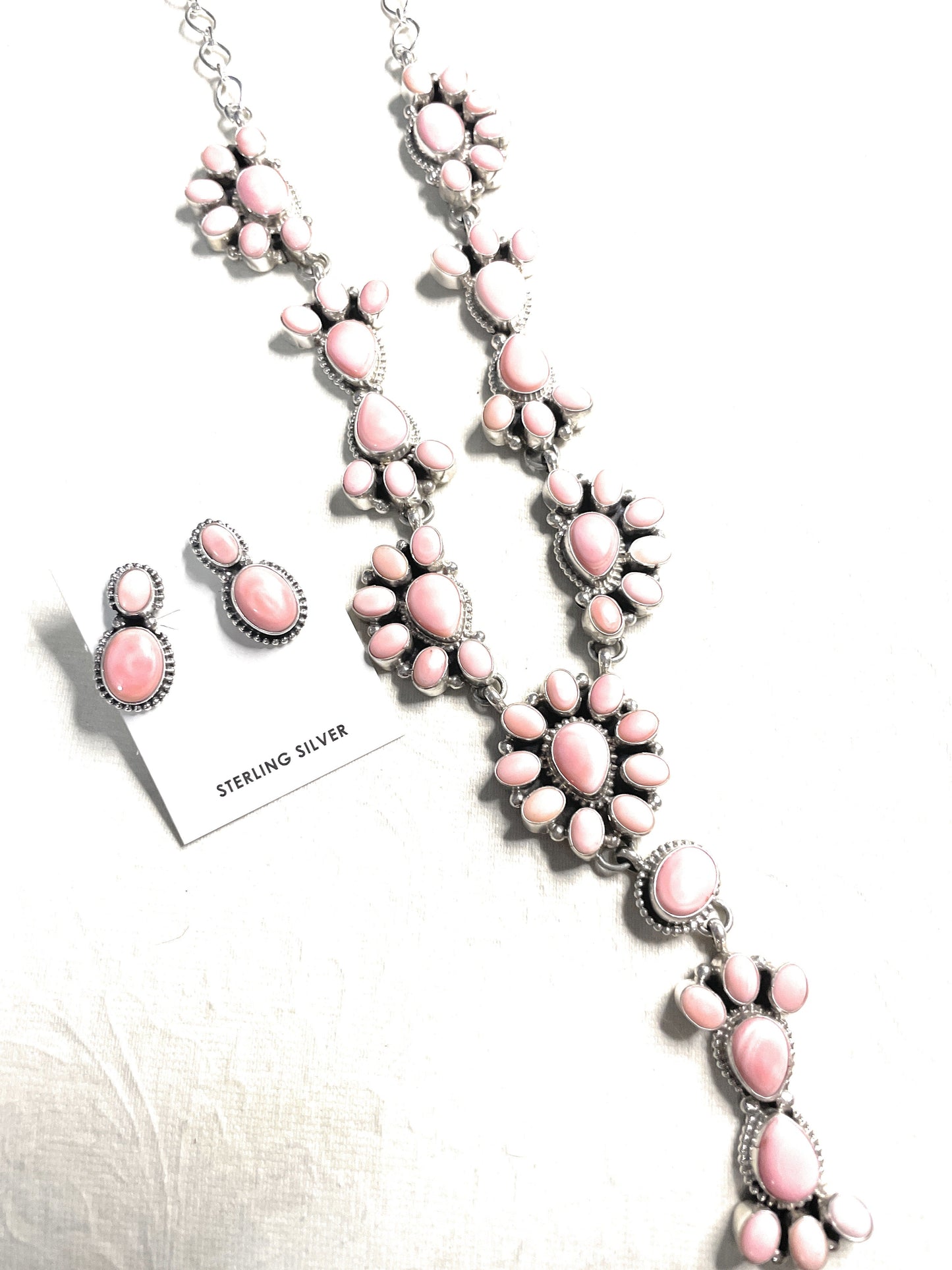 Handcrafted Queen Pink Conch Shell And Sterling Silver Necklace Earrings Set By Sheila Becenti