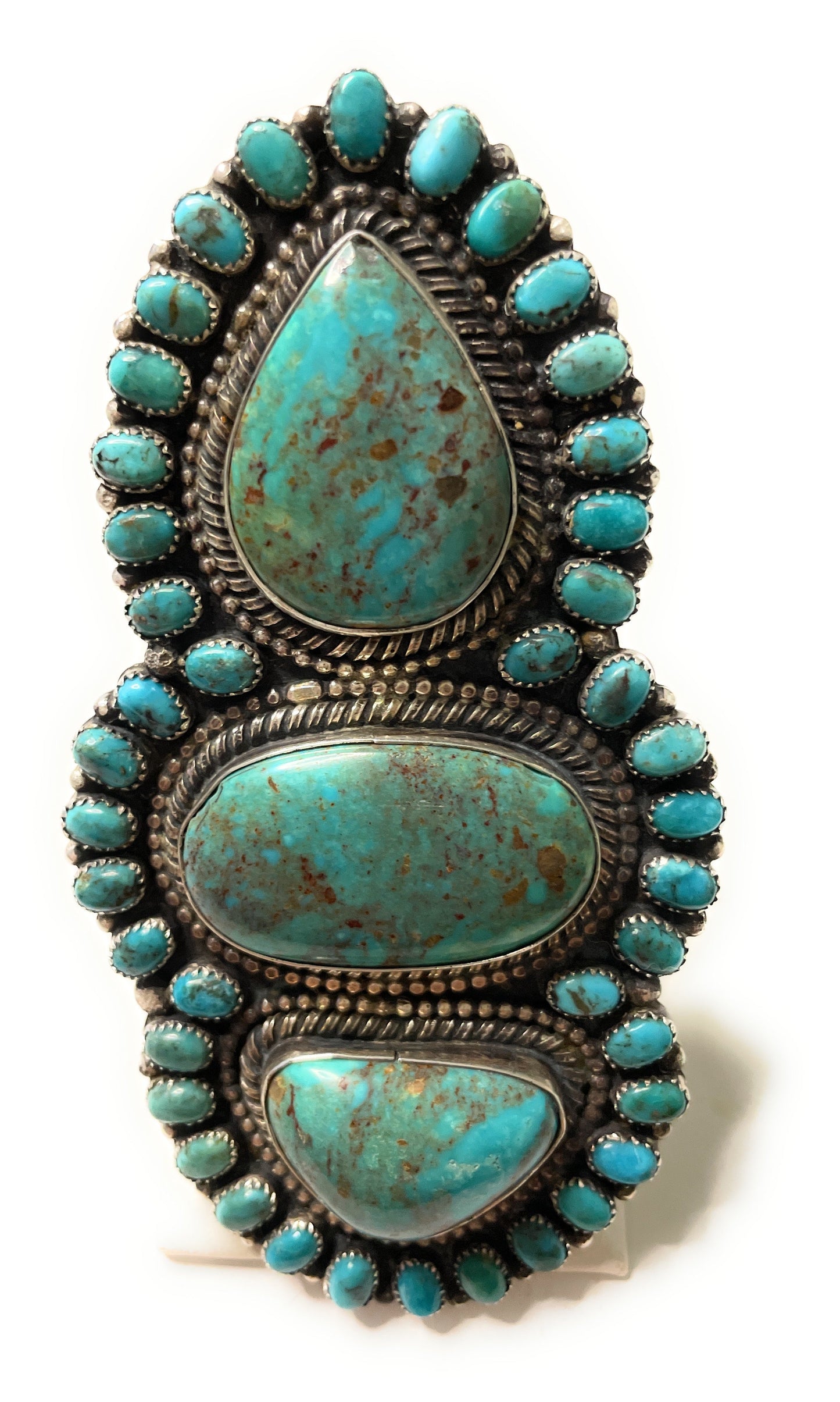 Handcrafted Sterling Silver And Turquoise Statement Ring Sz 9