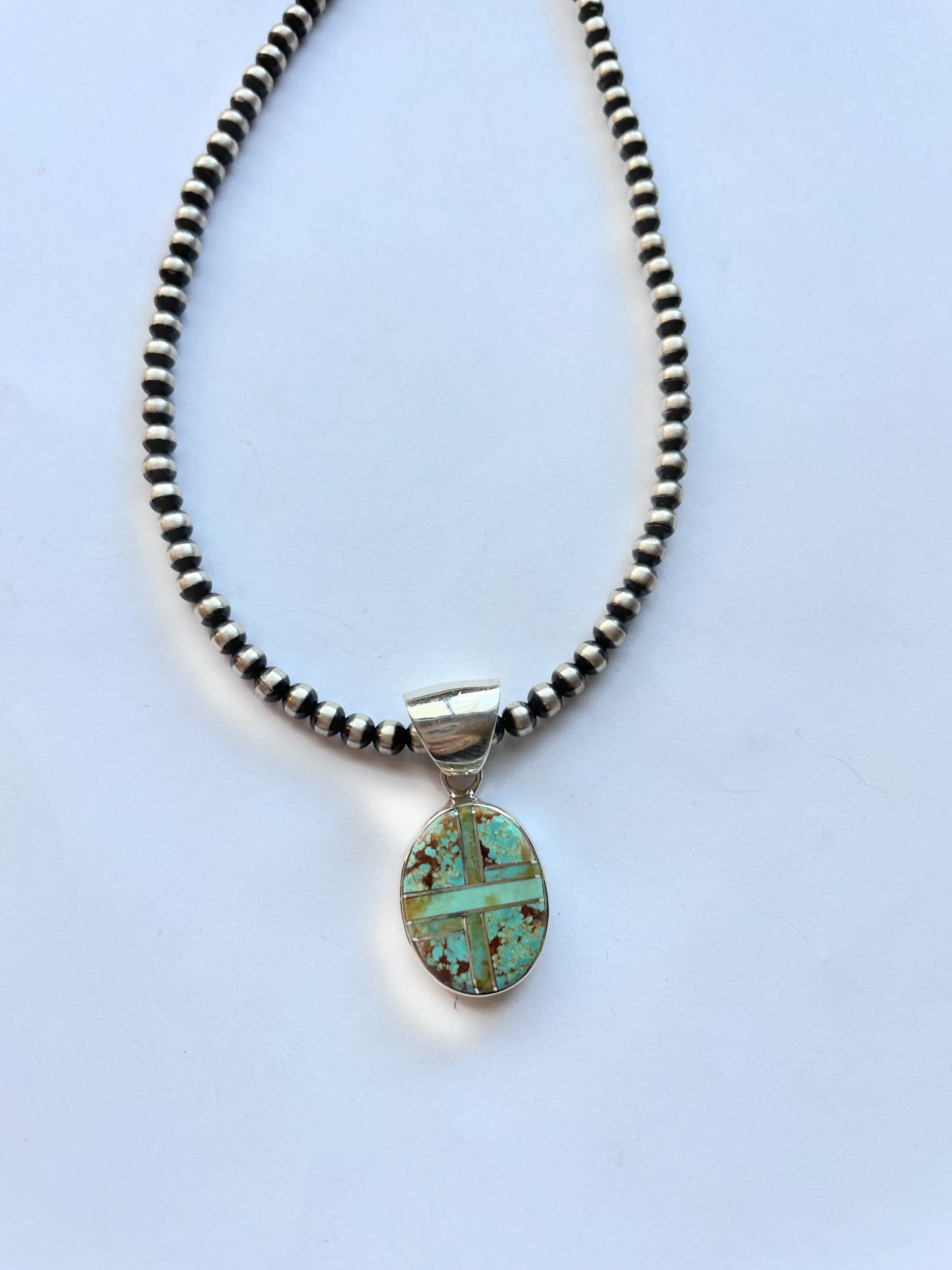 Handcrafted Number 8 Turquoise Inlay & Sterling Silver Pendant Signed