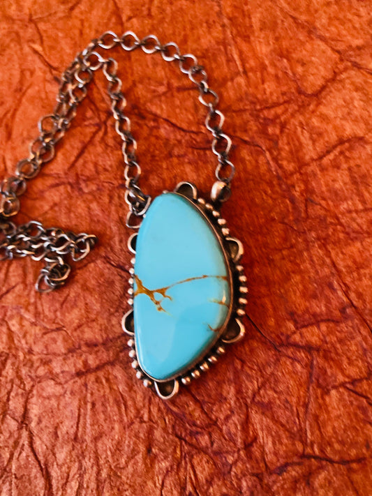 Handcrafted Sterling Silver & Kingman Turquoise Necklace