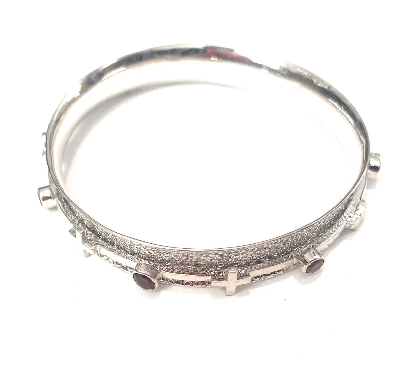 Handcrafted Sterling Silver & Topaz Bangle Bracelet Signed