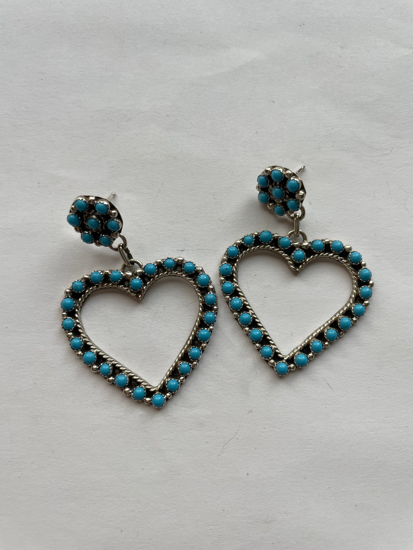 Handcrafted Sleeping Beauty Turquoise And Sterling Silver Heart Dangle Earrings