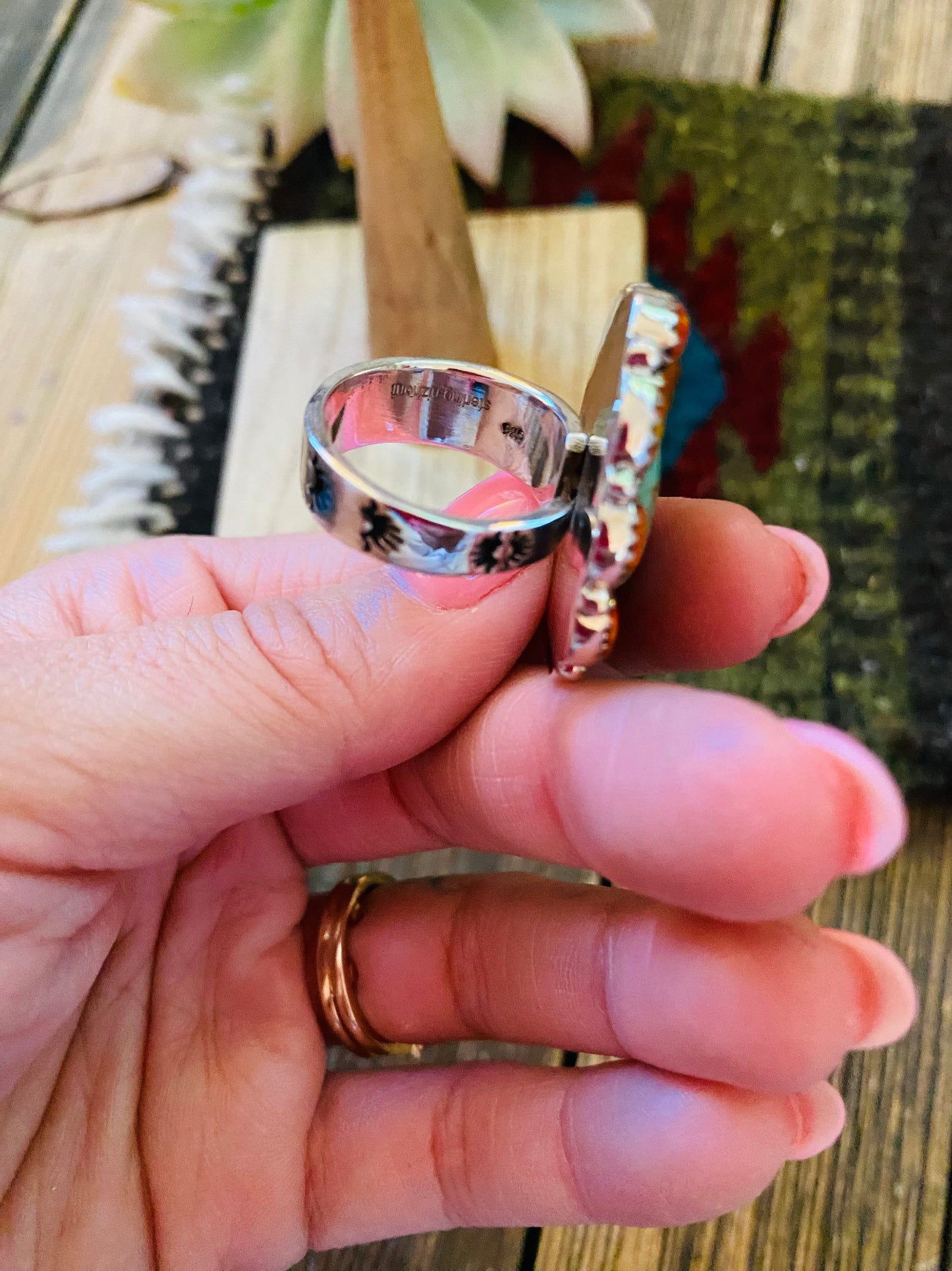 Handmade Sterling Silver, Turquoise & Opal Adjustable Ring