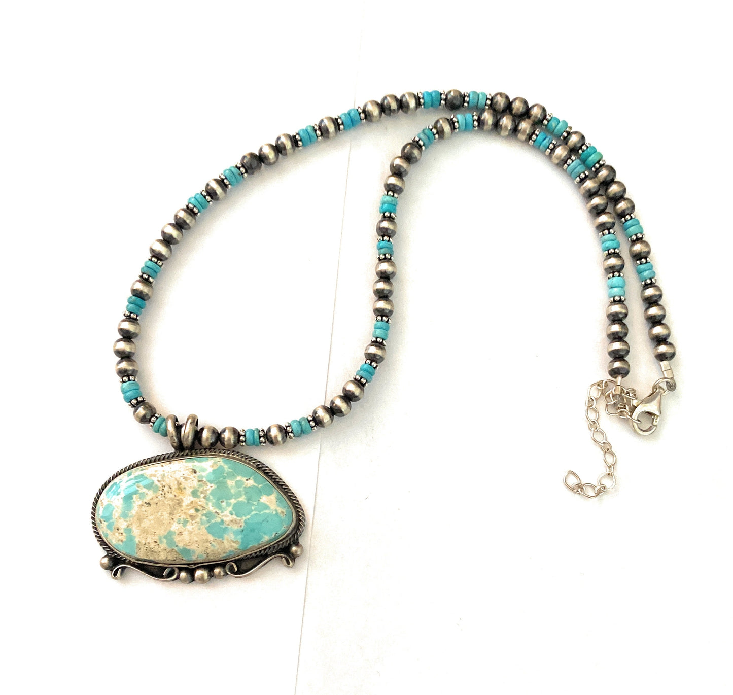Handcrafted Sterling Silver & Carico Lake Turquoise Beaded Necklace