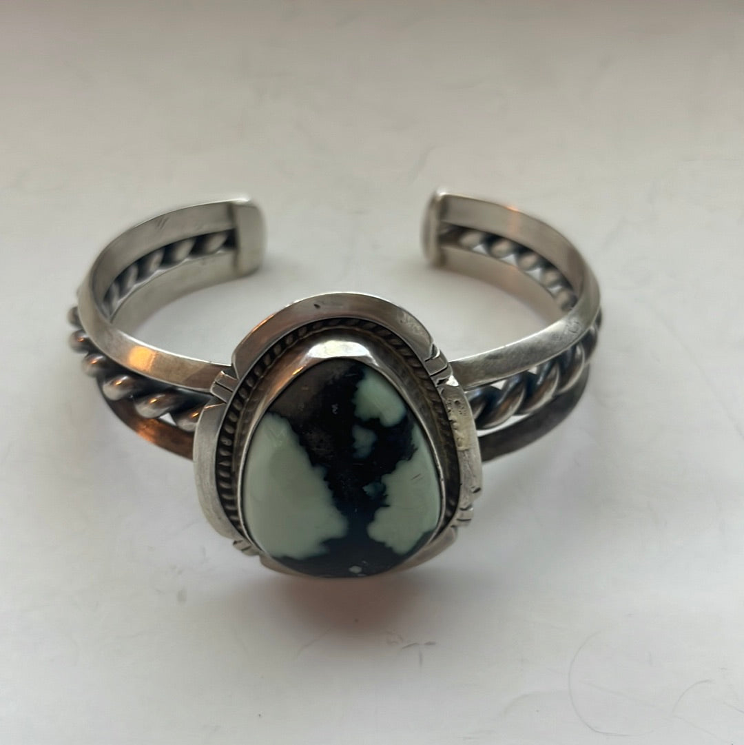 Beautiful Handcrafted New Lander Turquoise & Sterling Silver Cuff Bracelet Signed