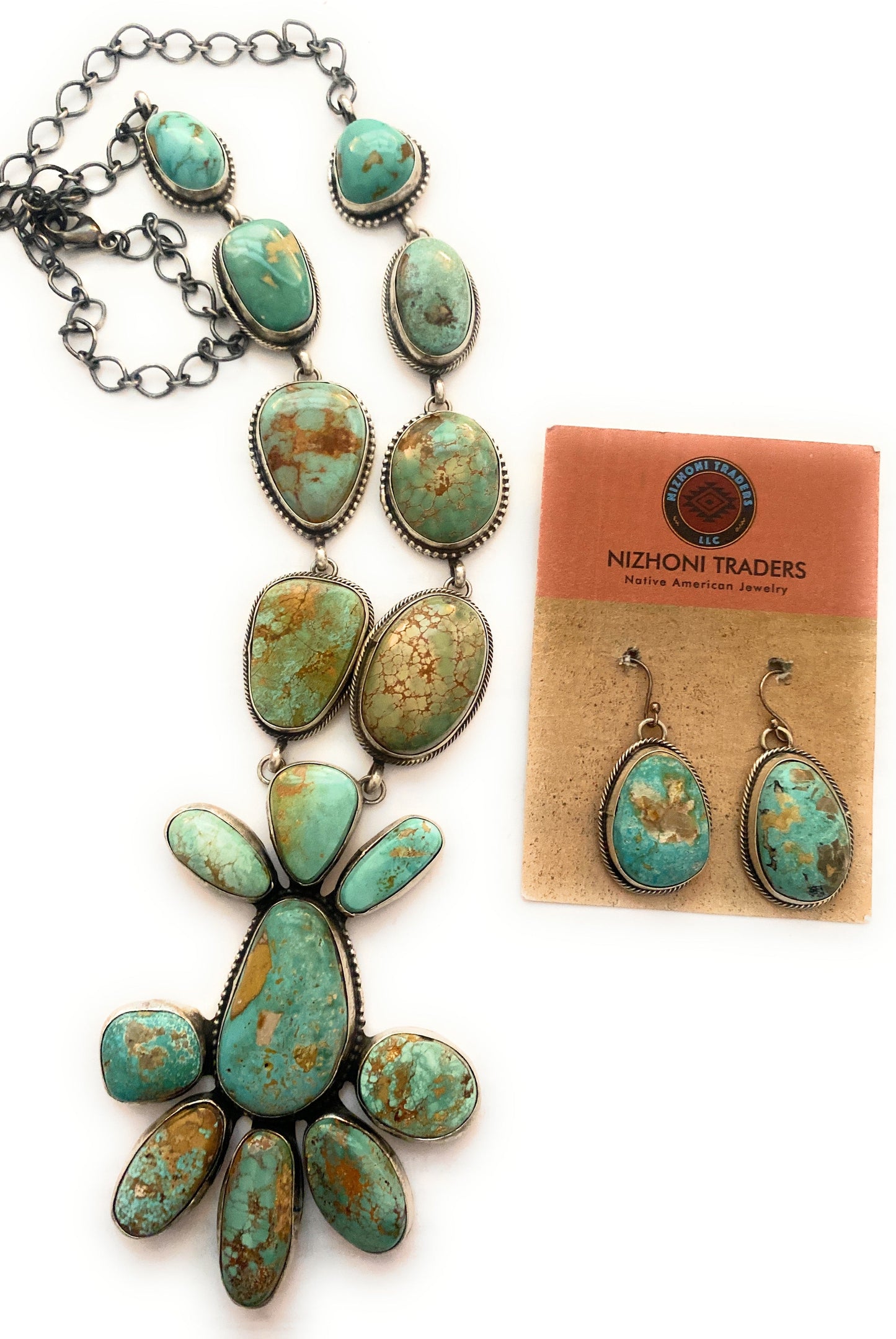 Stunning Handcrafted Carico Lake Turquoise & Sterling Silver Necklace Set