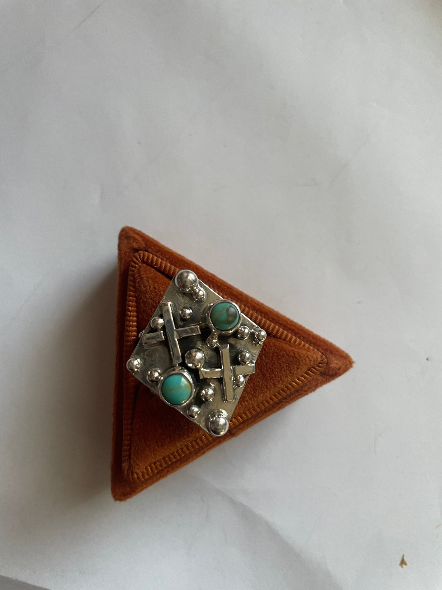 Handcrafted Sterling Silver & Turquoise Cluster Cross Ring Signed