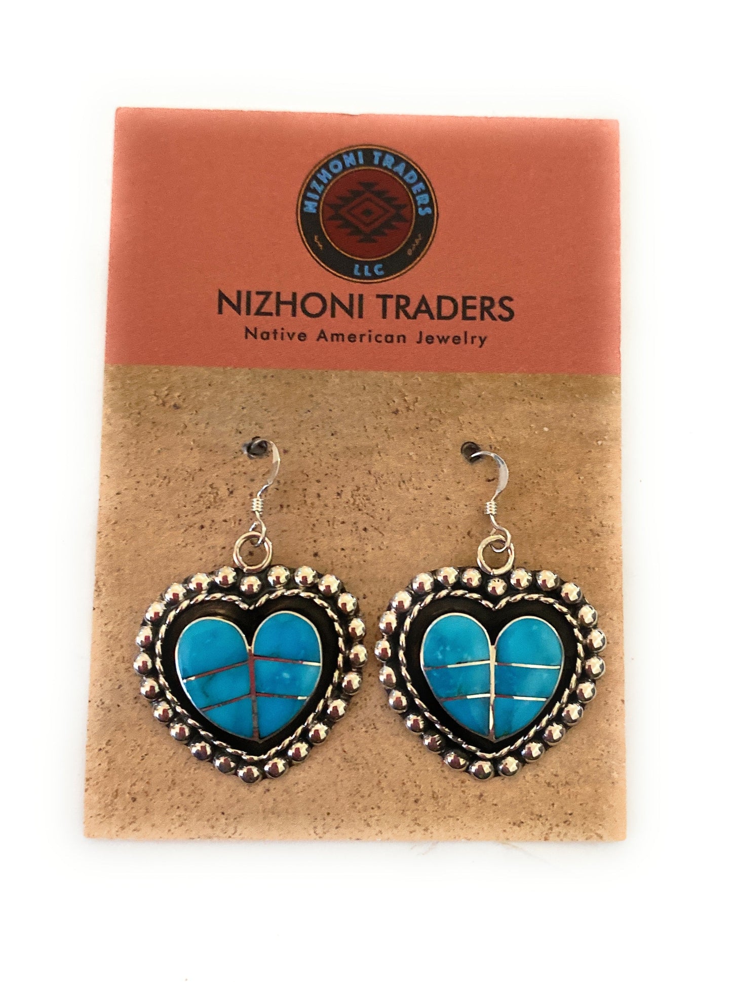 Handcrafted Sterling Silver & Turquoise Inlay Heart Dangle Earrings
