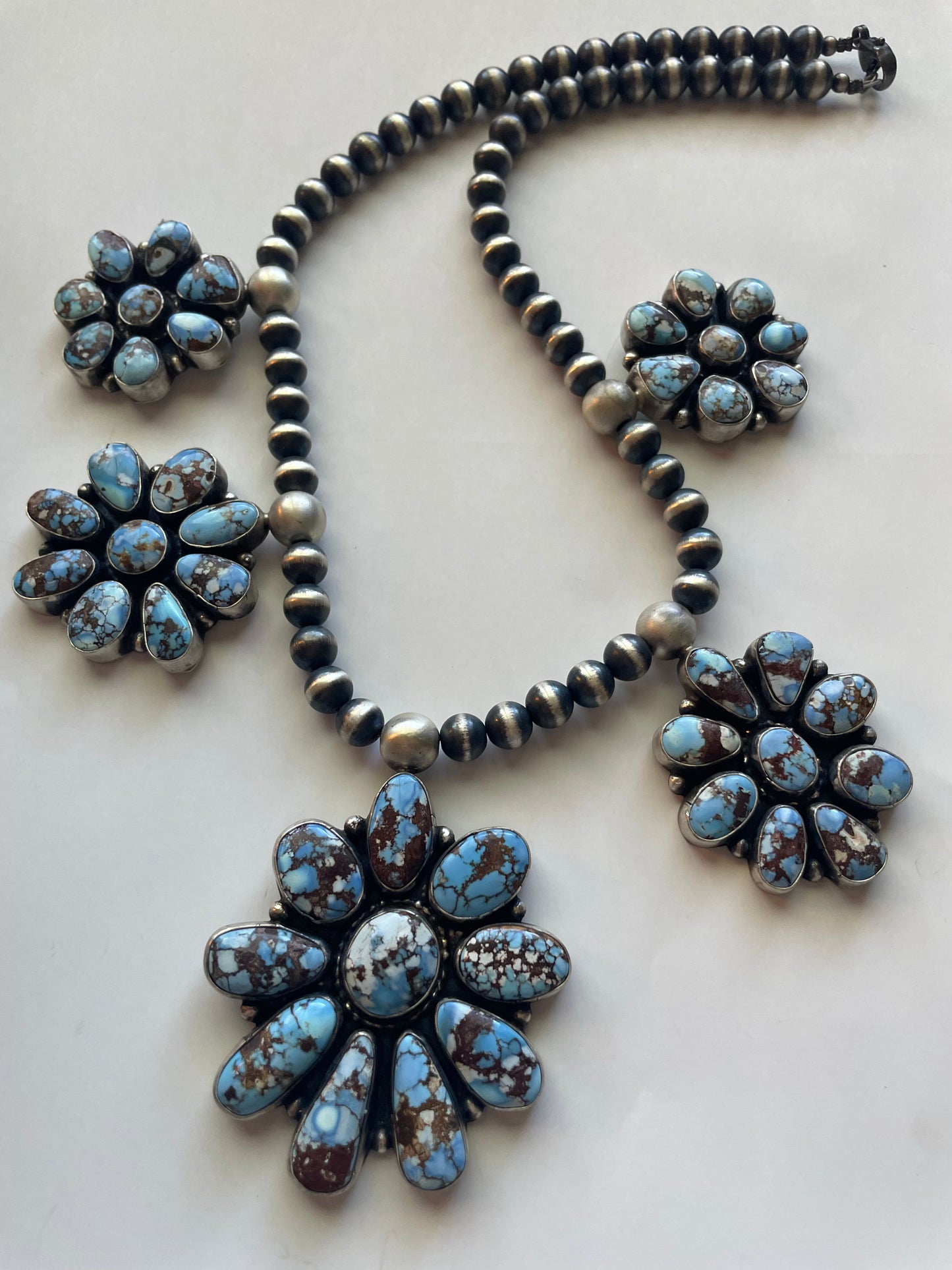 Handcrafted Golden Hills Turquoise & Sterling Silver Cluster Necklace by Sheila Becenti