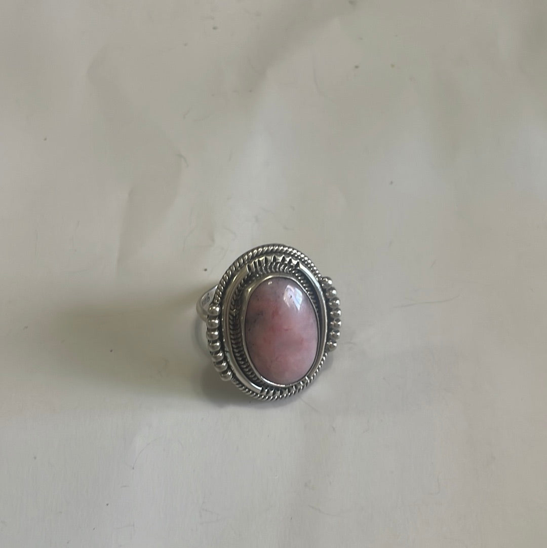 Gorgeous Handcrafted Pink Peruvian Opal And Sterling Silver Adjustable Ring