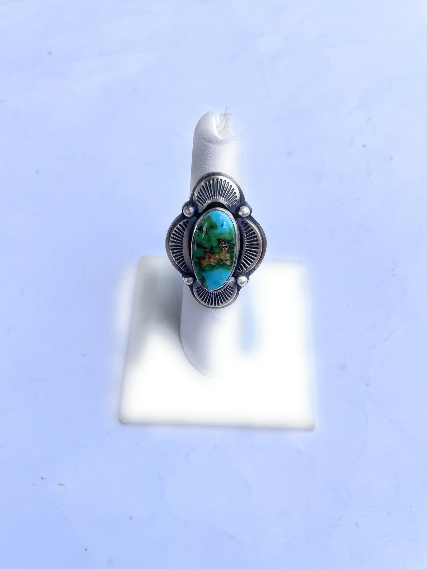 Handcrafted Sonoran Mountain Turquoise And Sterling Silver Statement Ring Size 7