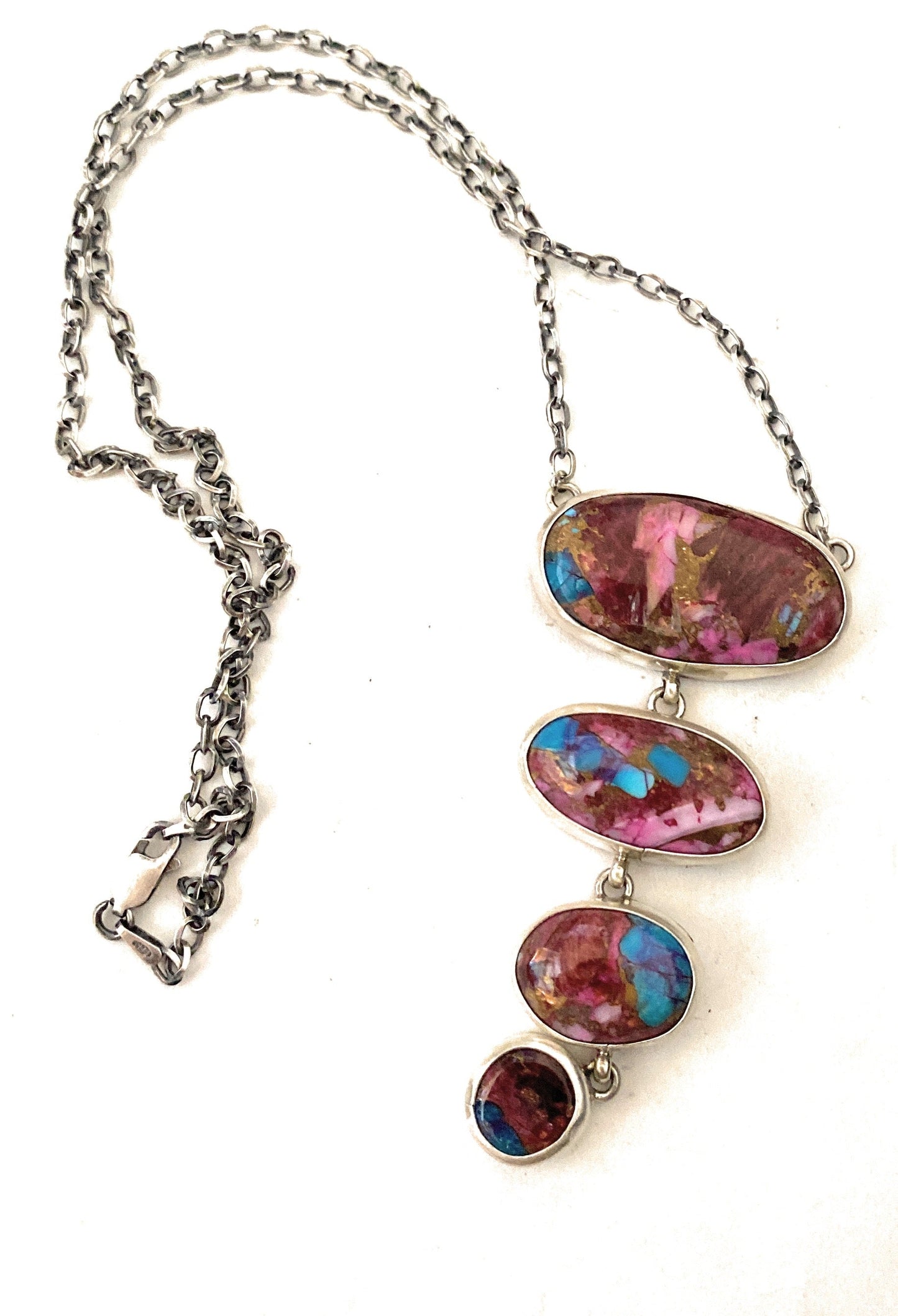 Handcrafted Sterling Silver & Pink Dream Mojave Lariat Necklace Signed