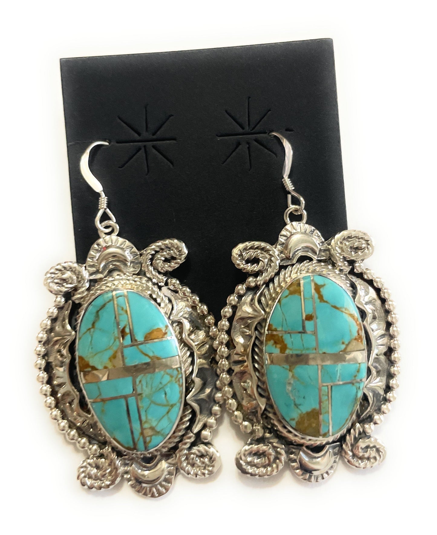 Handcrafted Number 8 Turquoise & Sterling Silver Dangle Earrings Signed