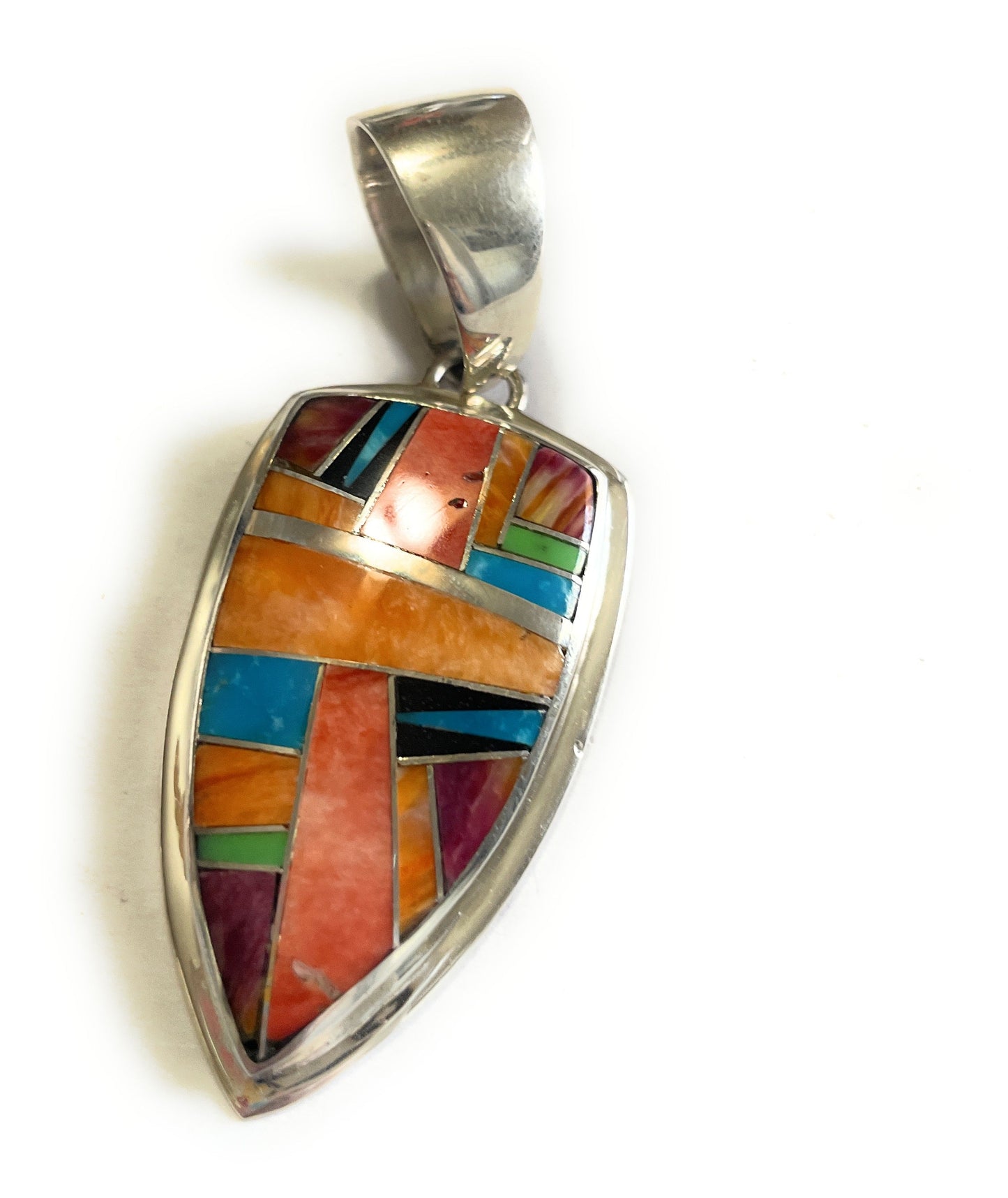 Handcrafted Multi Stone Inlay & Sterling Silver Pendant