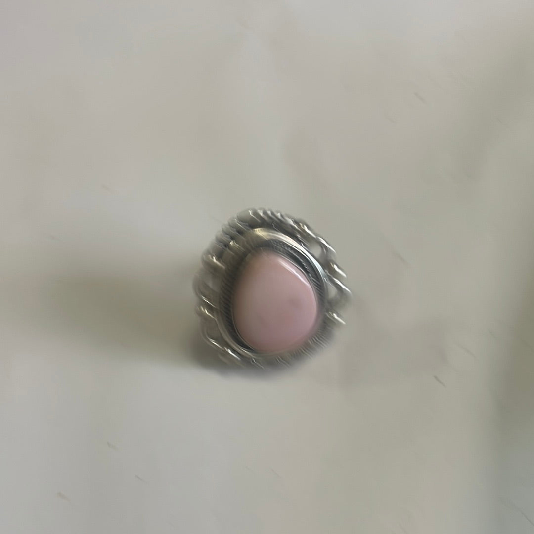 Gorgeous Handcrafted Pink Peruvian Opal And Sterling Silver Adjustable Ring