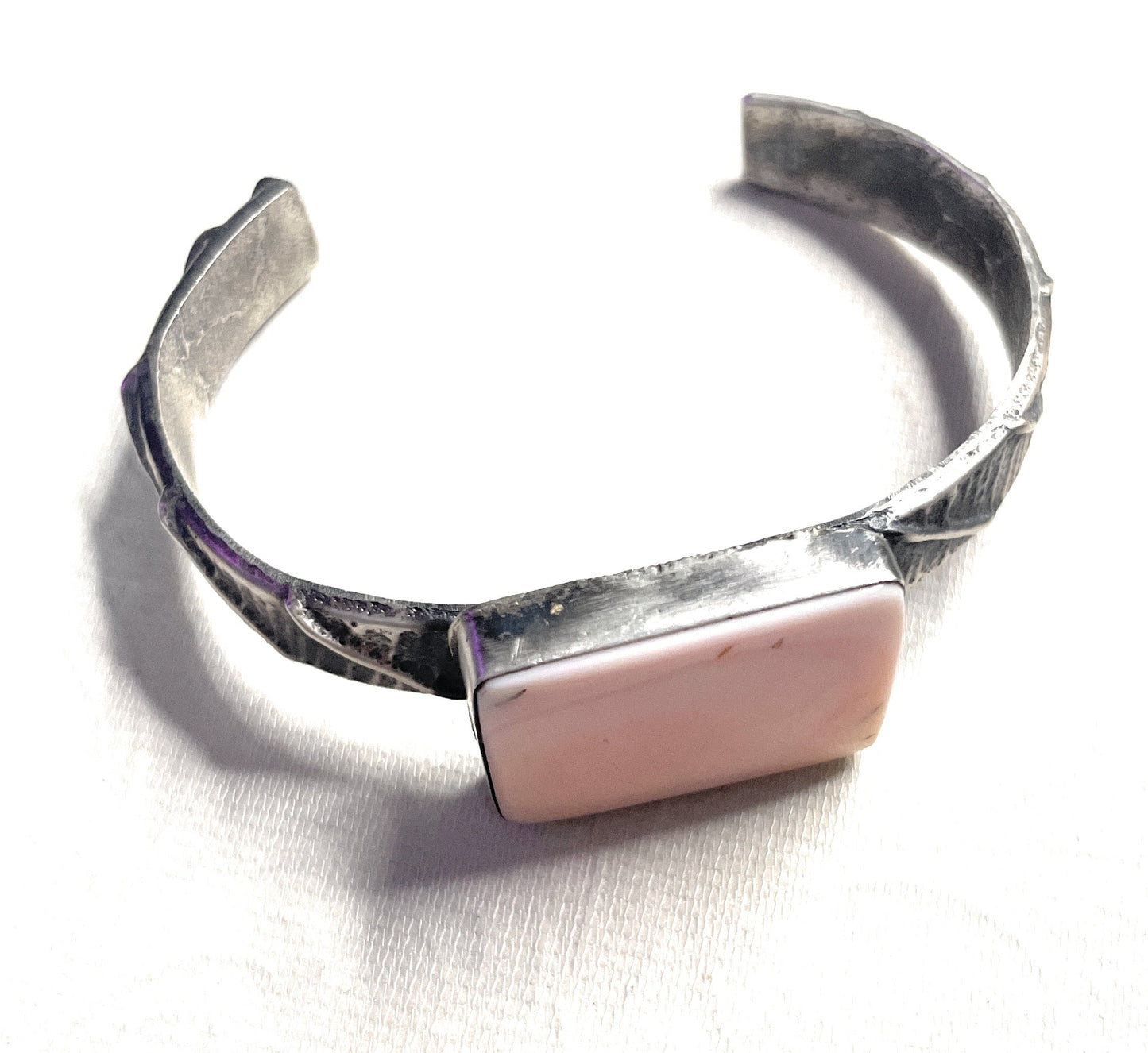 Handcrafted Pink Conch & Tufa Cast Cuff Bracelet Signed