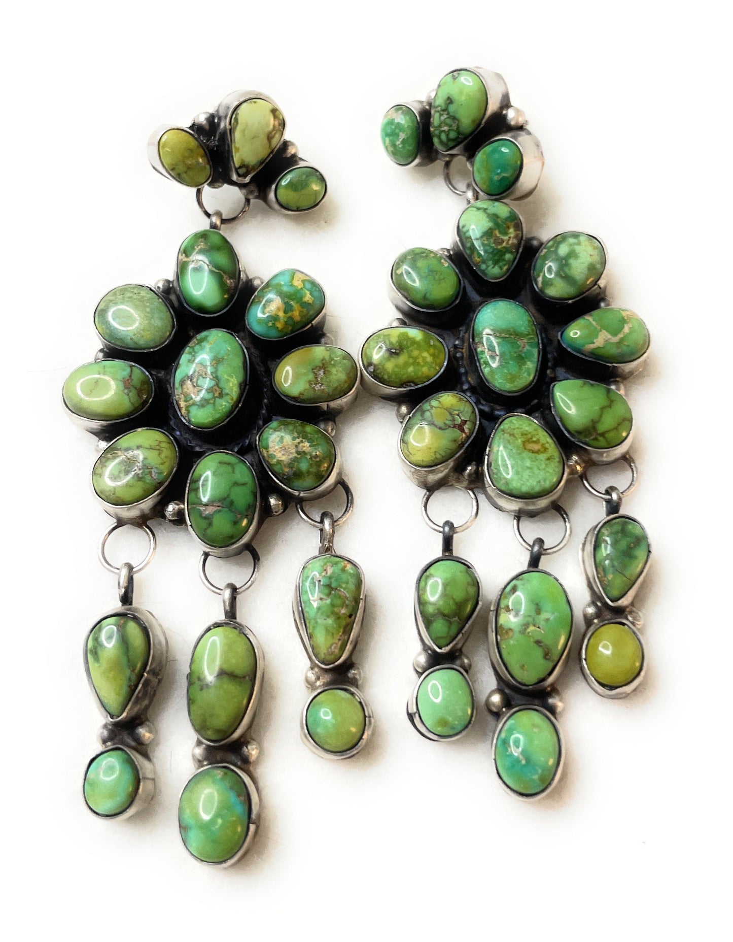 Handcrafted Sterling Silver & Sonoran Gold Turquoise Dangle Earrings Signed Ella Peter