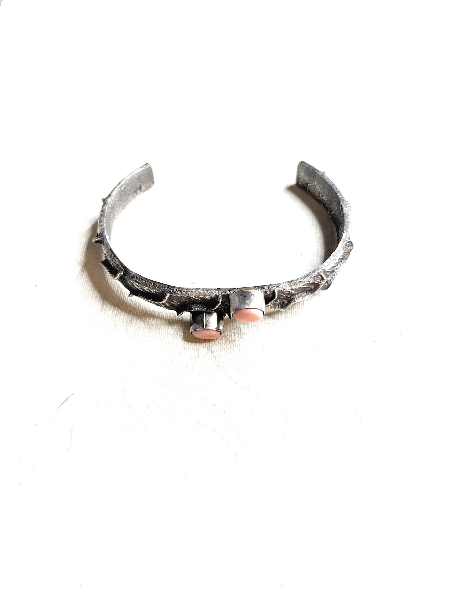 Handcrafted Pink Conch & Sterling Silver Tufa Cast Cuff Bracelet Signed