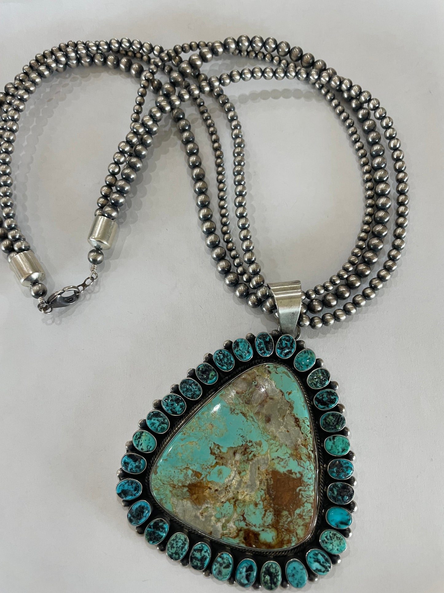 Handcrafted Turquoise & Sterling Silver 3 Strand Necklace Signed B. Yellowhorse