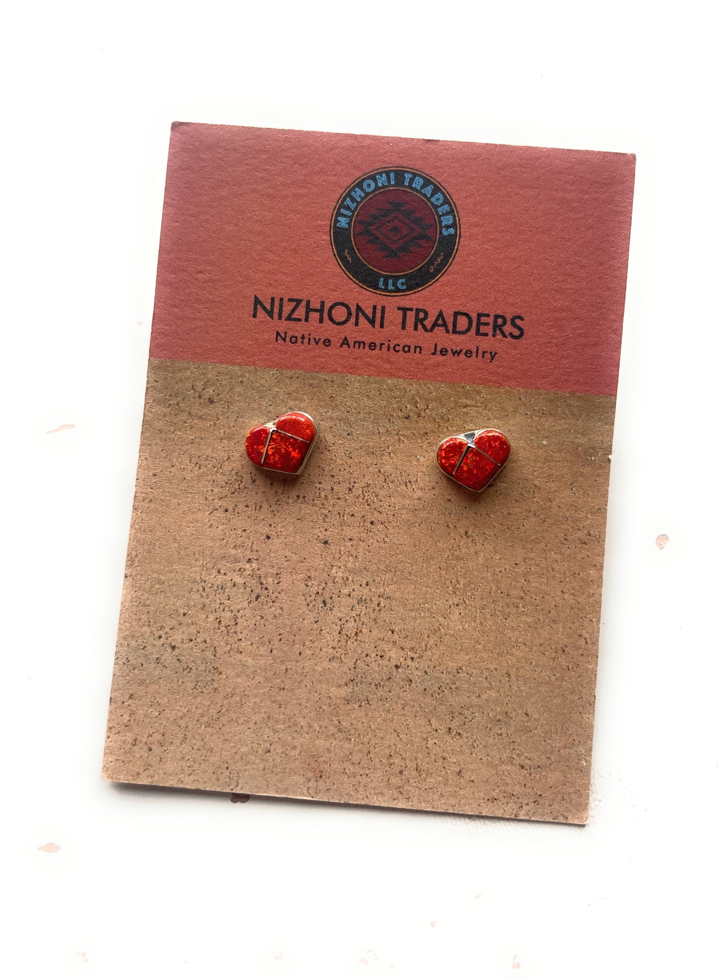 Handcrafted Sterling Silver & Red Opal Inlay Heart Stud Earrings