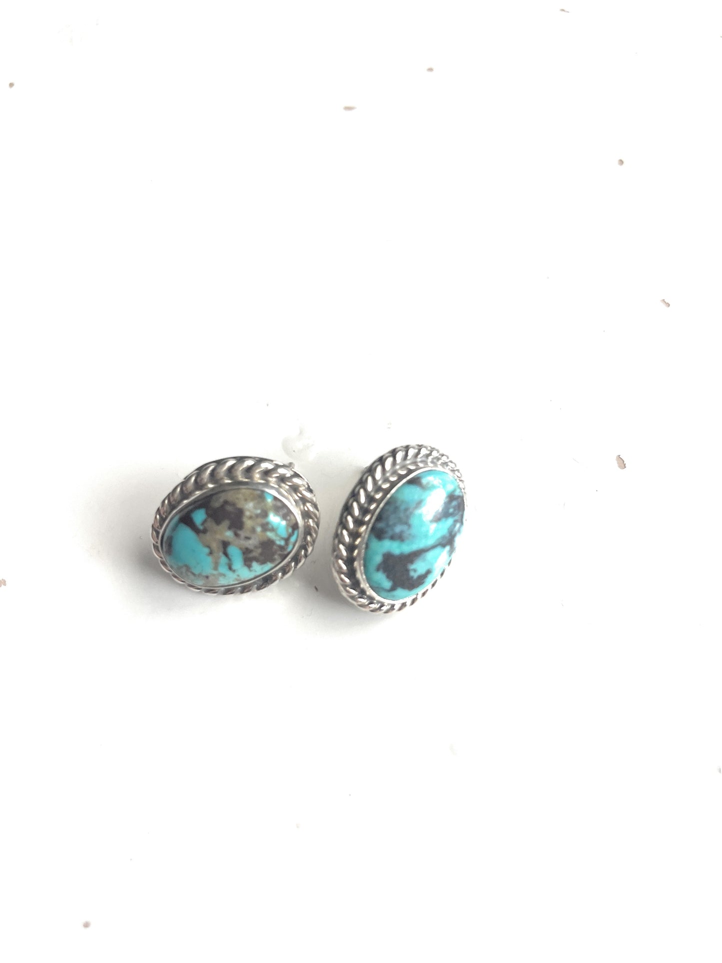 Handcrafted Sterling Silver & Turquoise Stud Earrings Signed M Silversmith
