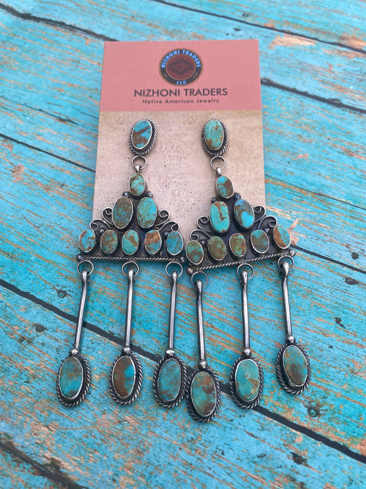 Handcrafted Jacqueline Silver Royston Turquoise & Sterling Silver Dangle Earrings