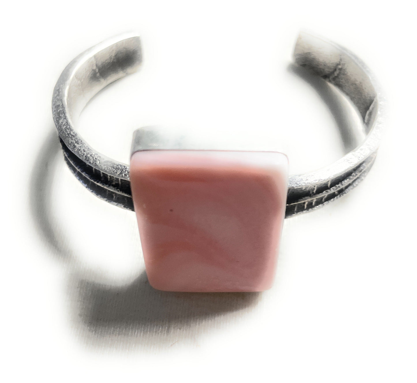 Handcrafted Pink Conch & Tufa Cast Cuff Bracelet Signed
