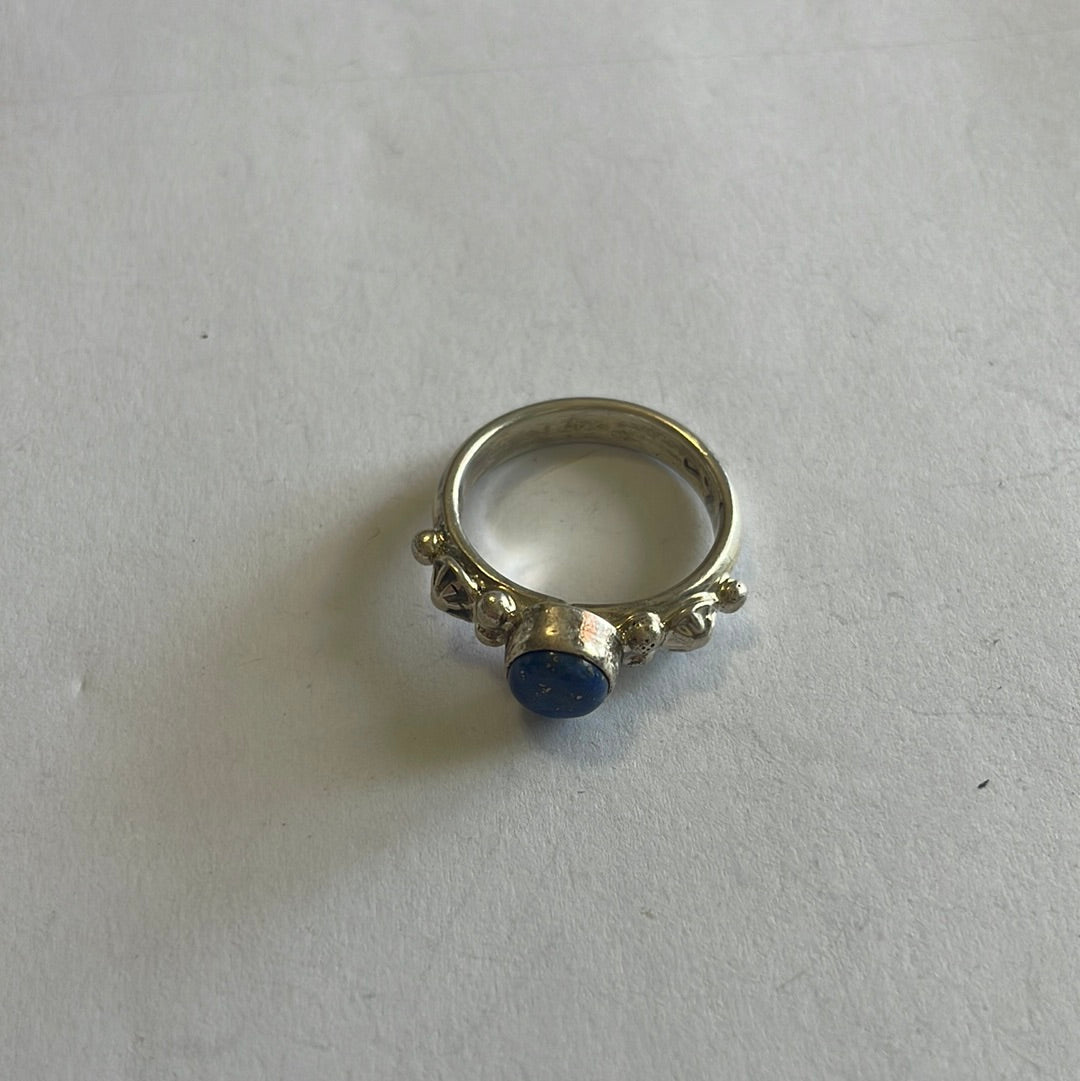 Handcrafted Small Stone Lapis & Sterling Silver Ring