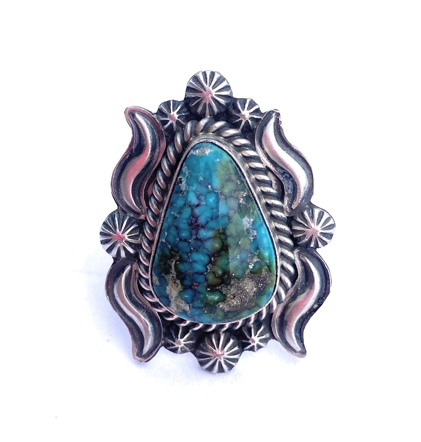 Handcrafted Kingman Web Turquoise & Sterling Silver Ring Size 6