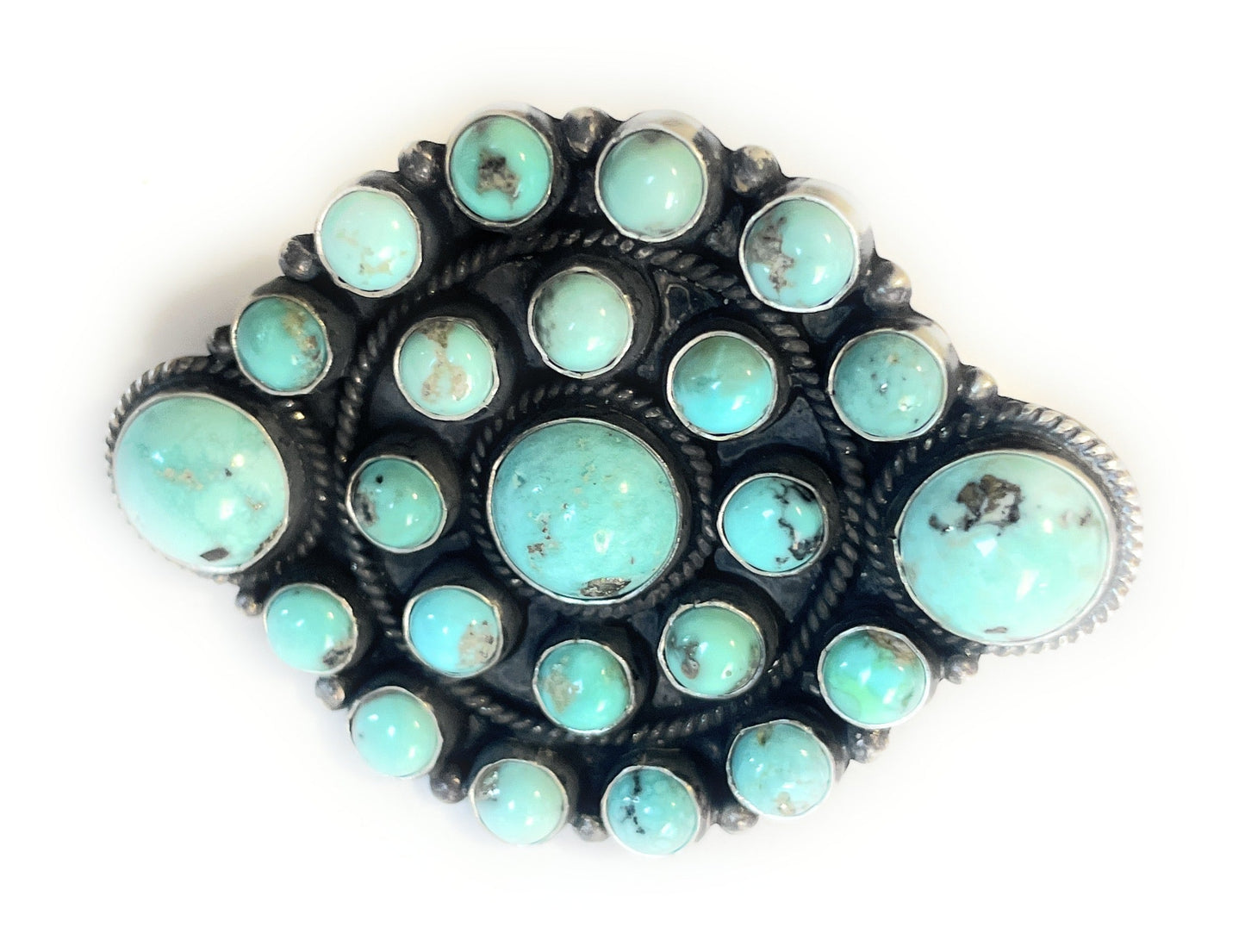 Handcrafted Sterling Silver & Turquoise Adjustable Statement Cluster Ring Signed