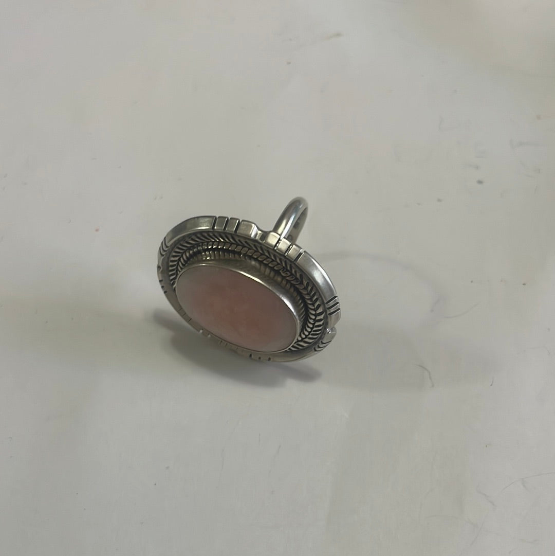 Gorgeous Navajo Pink Peruvian Opal And Sterling Silver Adjustable Ring