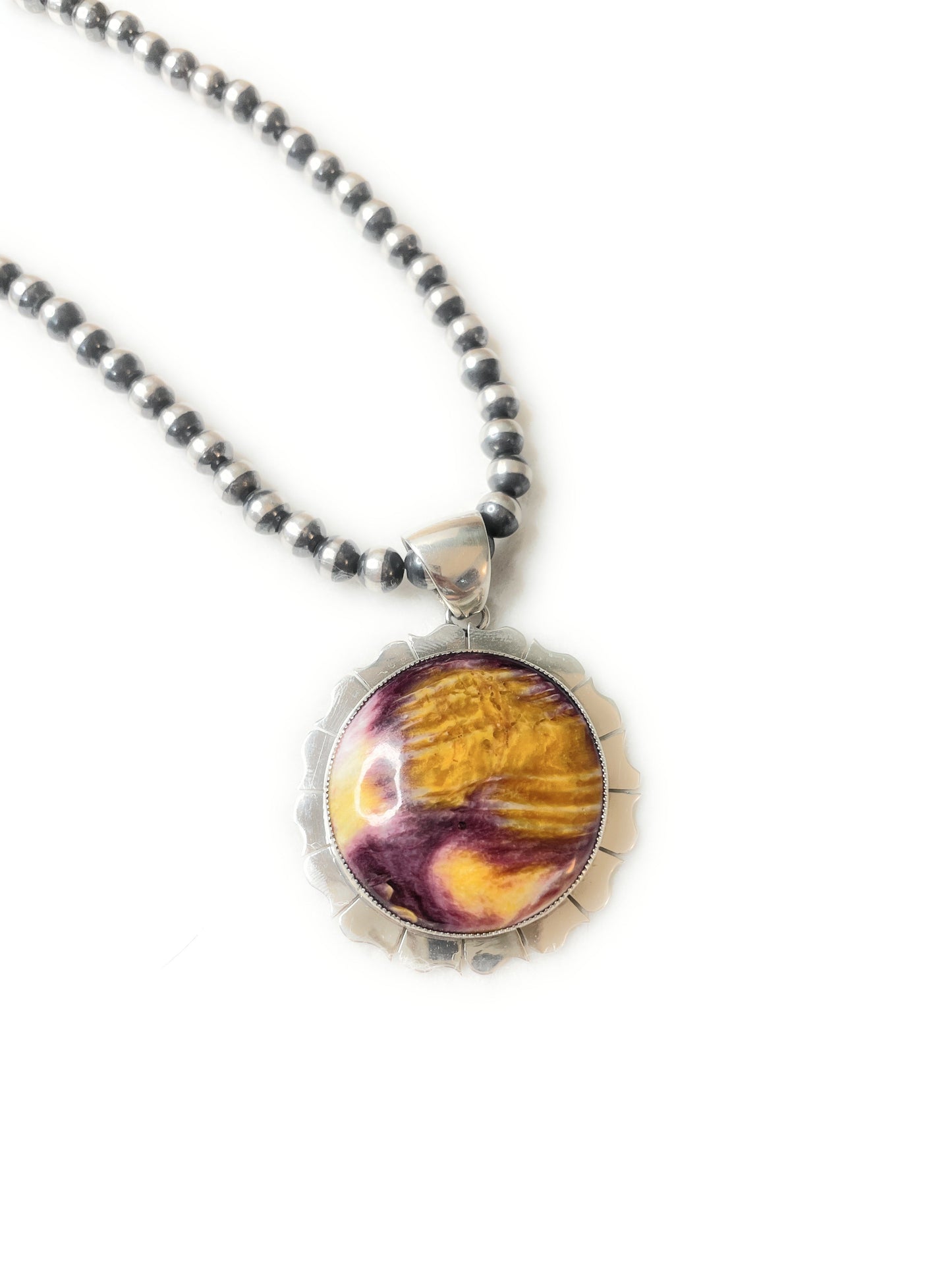 Handcrafted Sterling Silver & Purple Spiny Pendant Signed