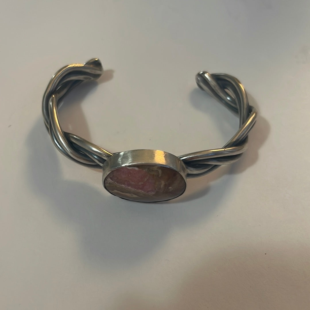 Handcrafted Sterling Silver And Rhodochrosite Cuff Bracelet