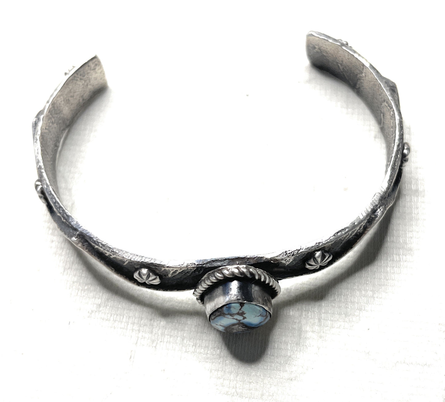 Handcrafted Golden Hills Turquoise & Sterling Silver Tufa Cast Cuff Bracelet Signed