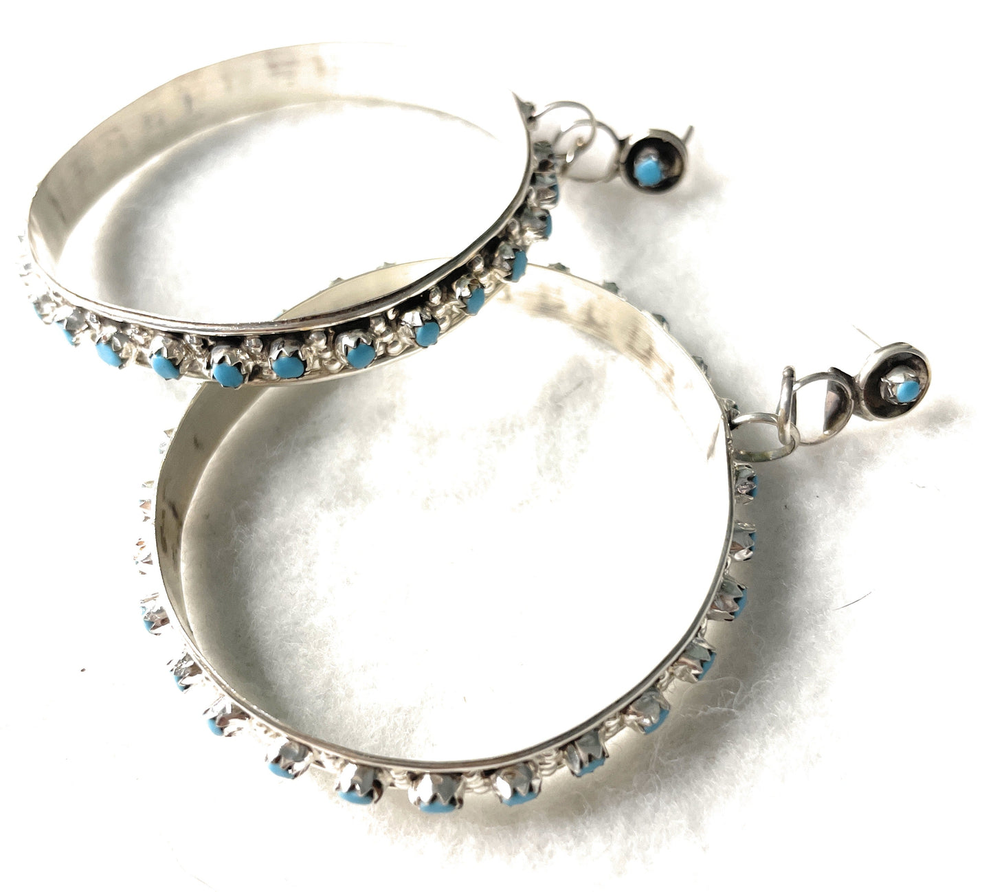 Handcrafted Sterling Silver And Turquoise Hoop Earrings