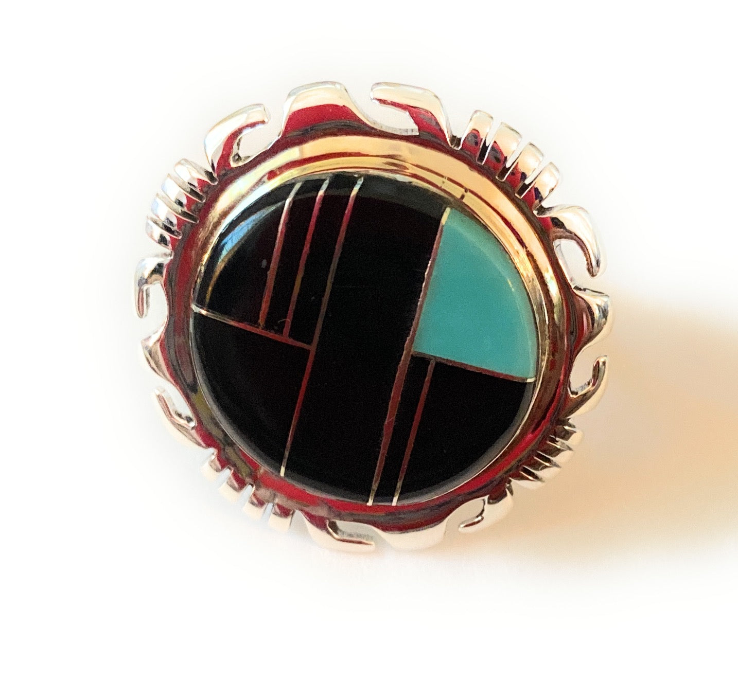 Handcrafted Sterling Silver, Onyx & Turquoise Inlay Ring Size 6.25