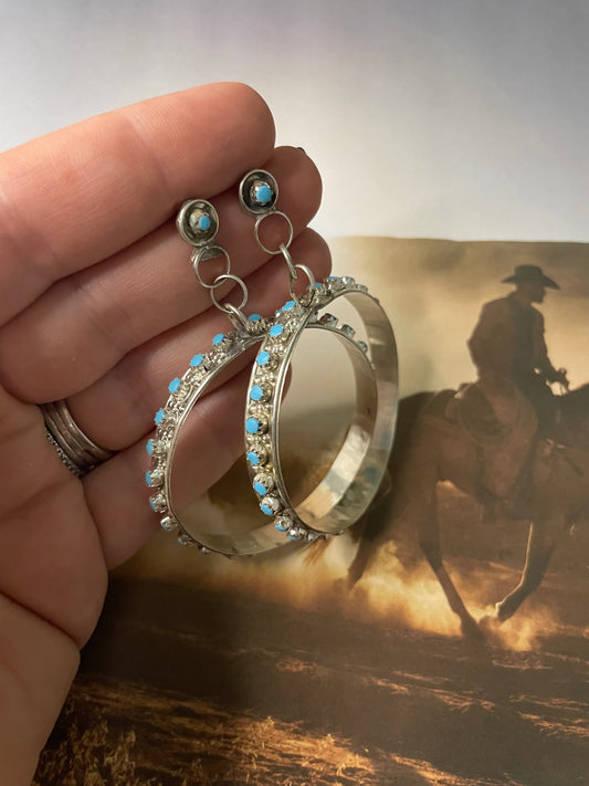 Handcrafted Sterling Silver And Turquoise Hoop Earrings