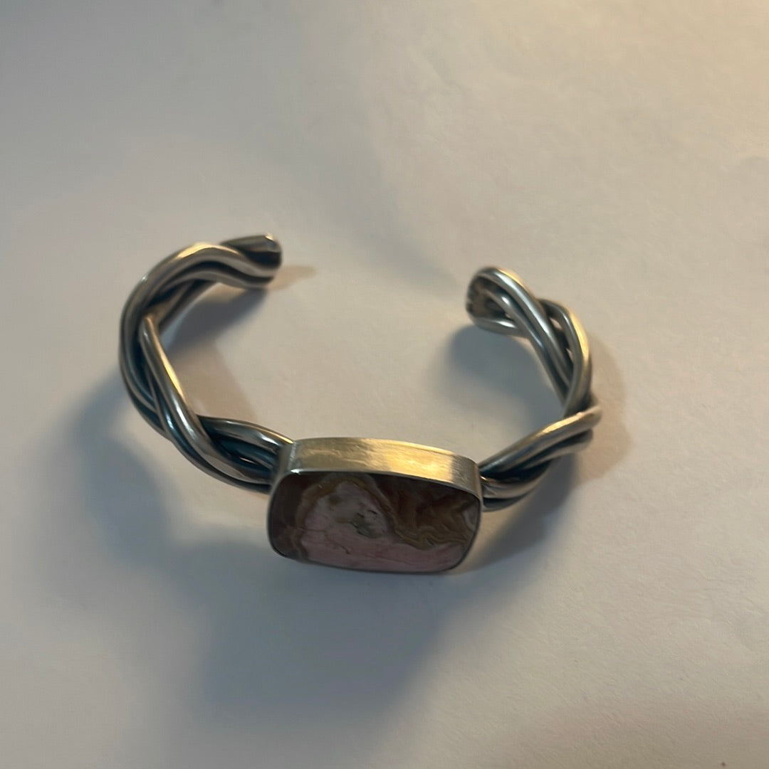 Handcrafted Sterling Silver And Rhodochrosite Cuff Bracelet