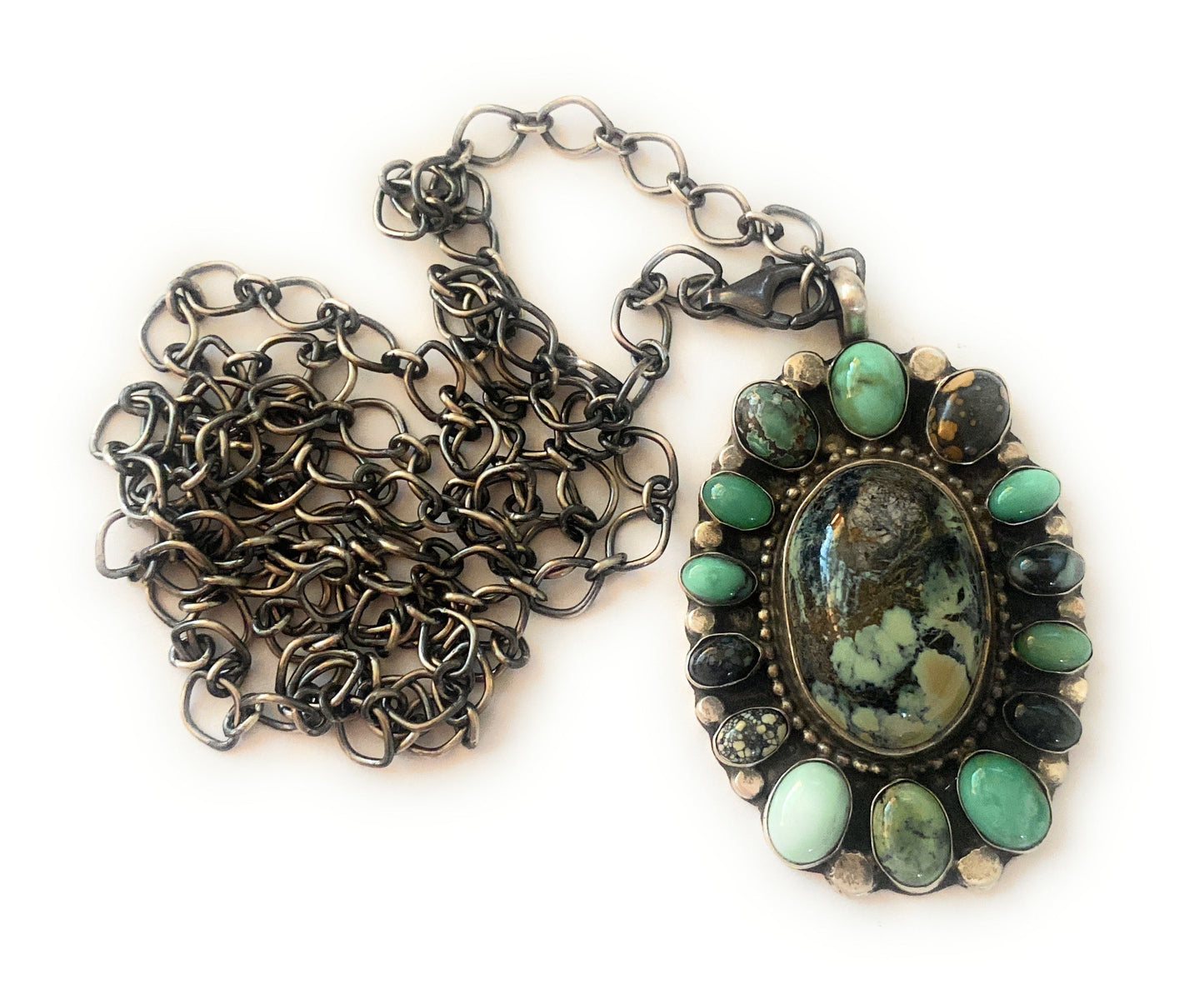 Handcrafted Sterling Silver & Tibetan Turquoise Cluster Necklace