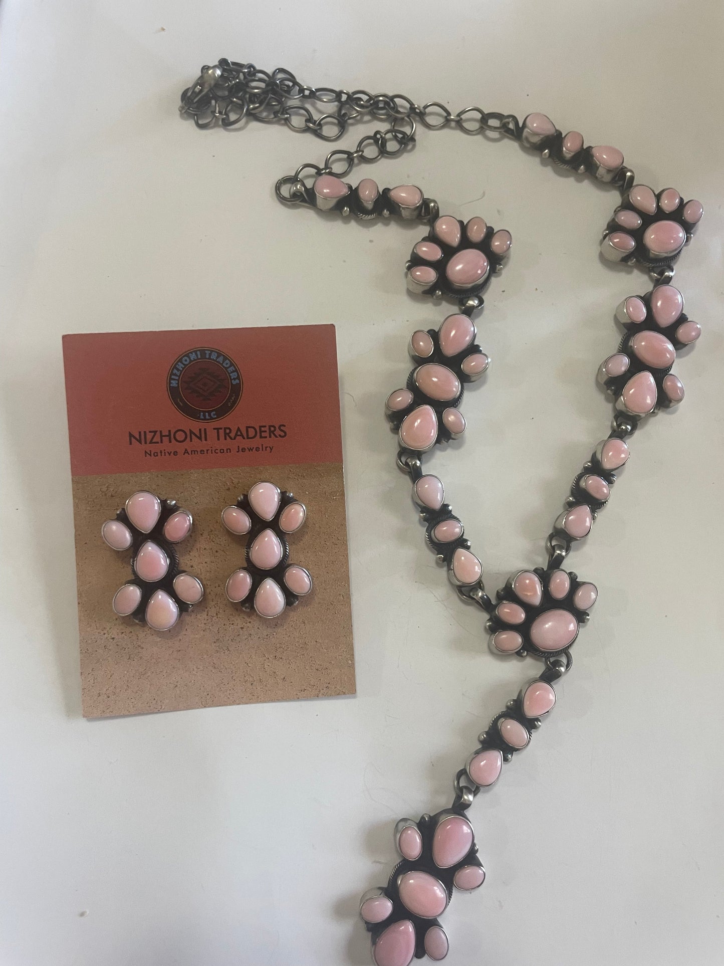 Handcrafted Queen Pink Conch Shell And Sterling Silver Necklace Earrings Set By Travis J