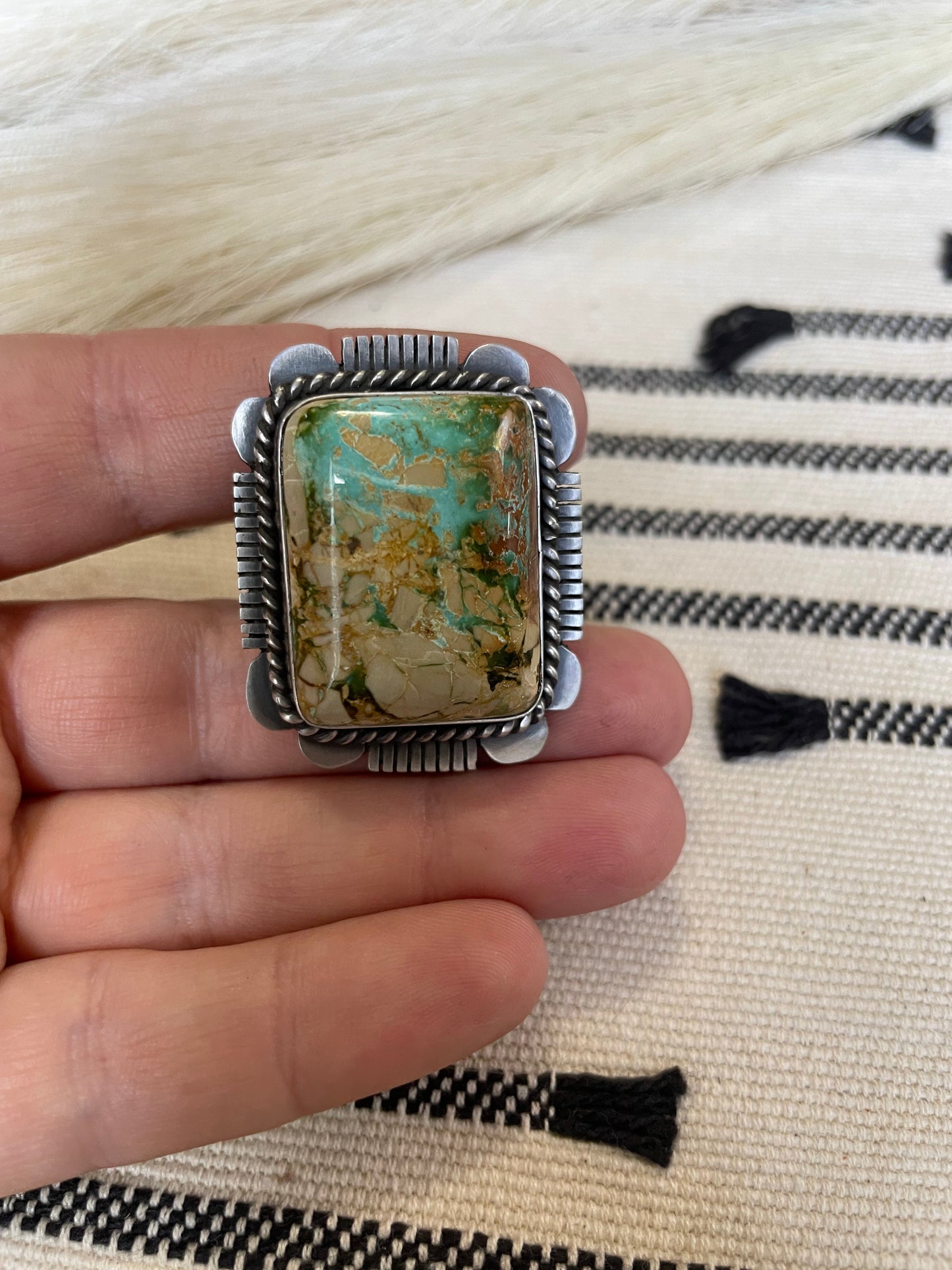 Navajo Turquoise & Sterling Silver Ring Size 7 Signed Russell Sam